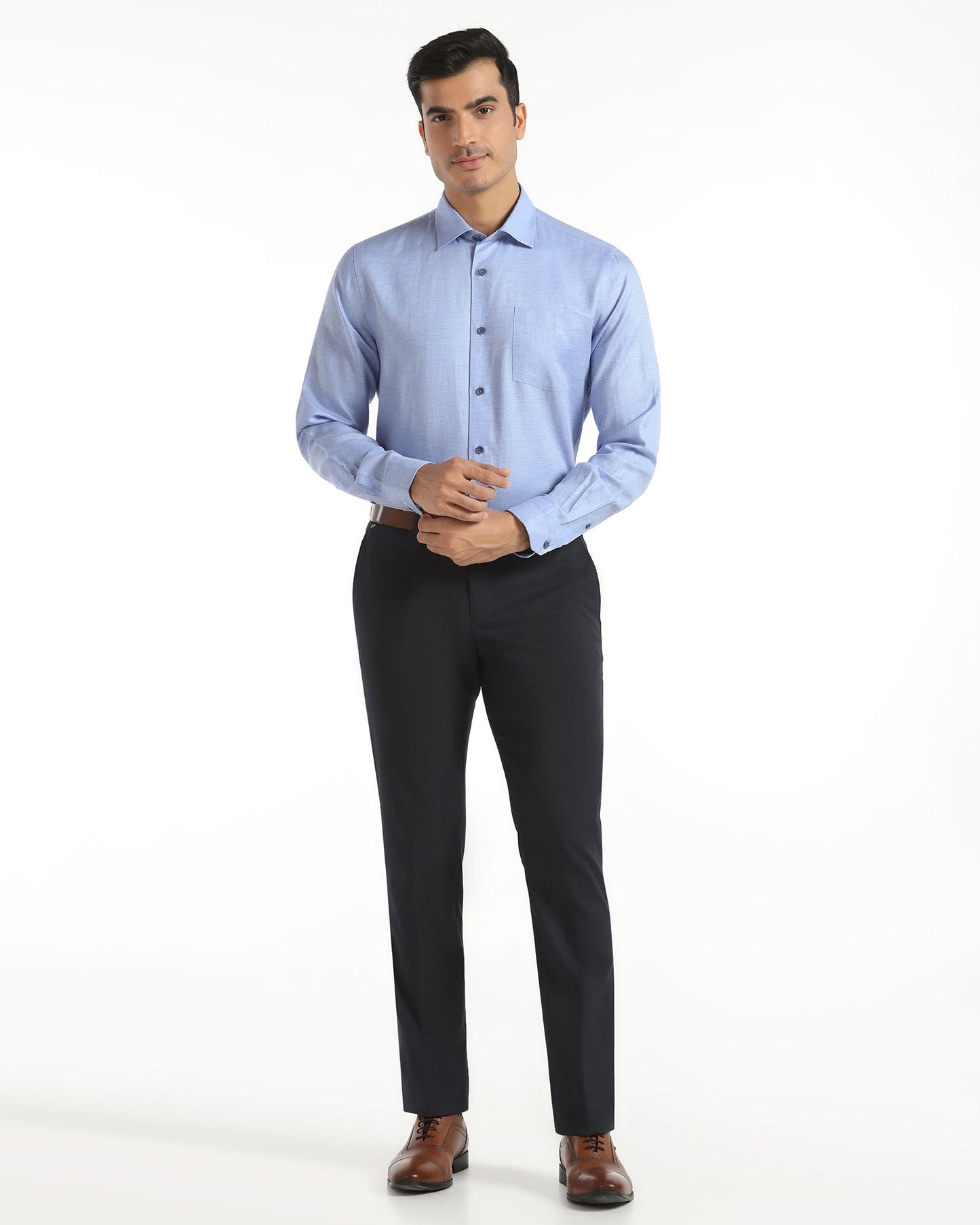 Linen Formal Blue Textured Shirt - Sand
