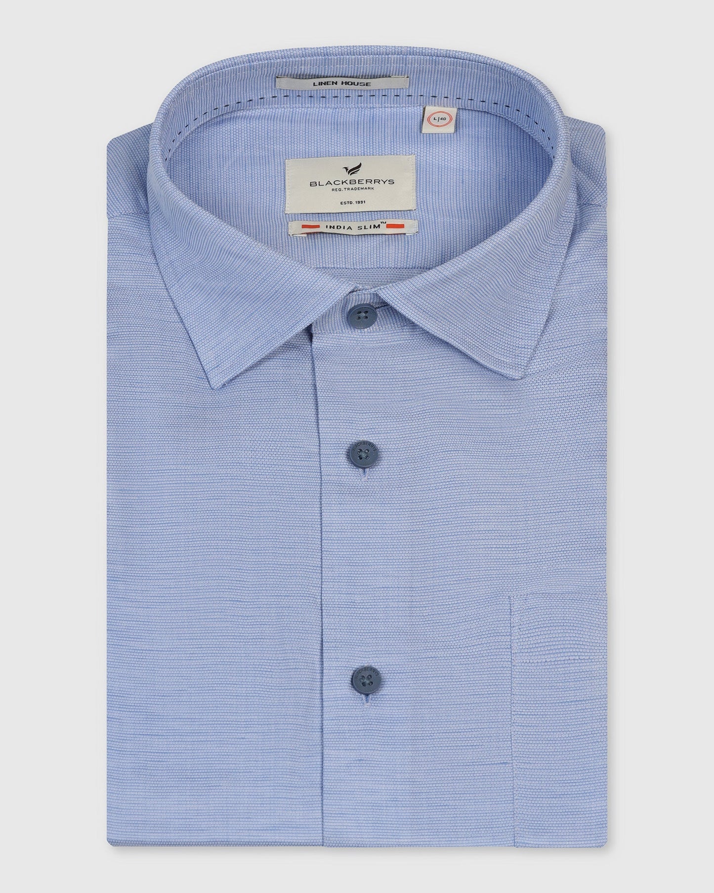 Linen Formal Blue Textured Shirt - Sand