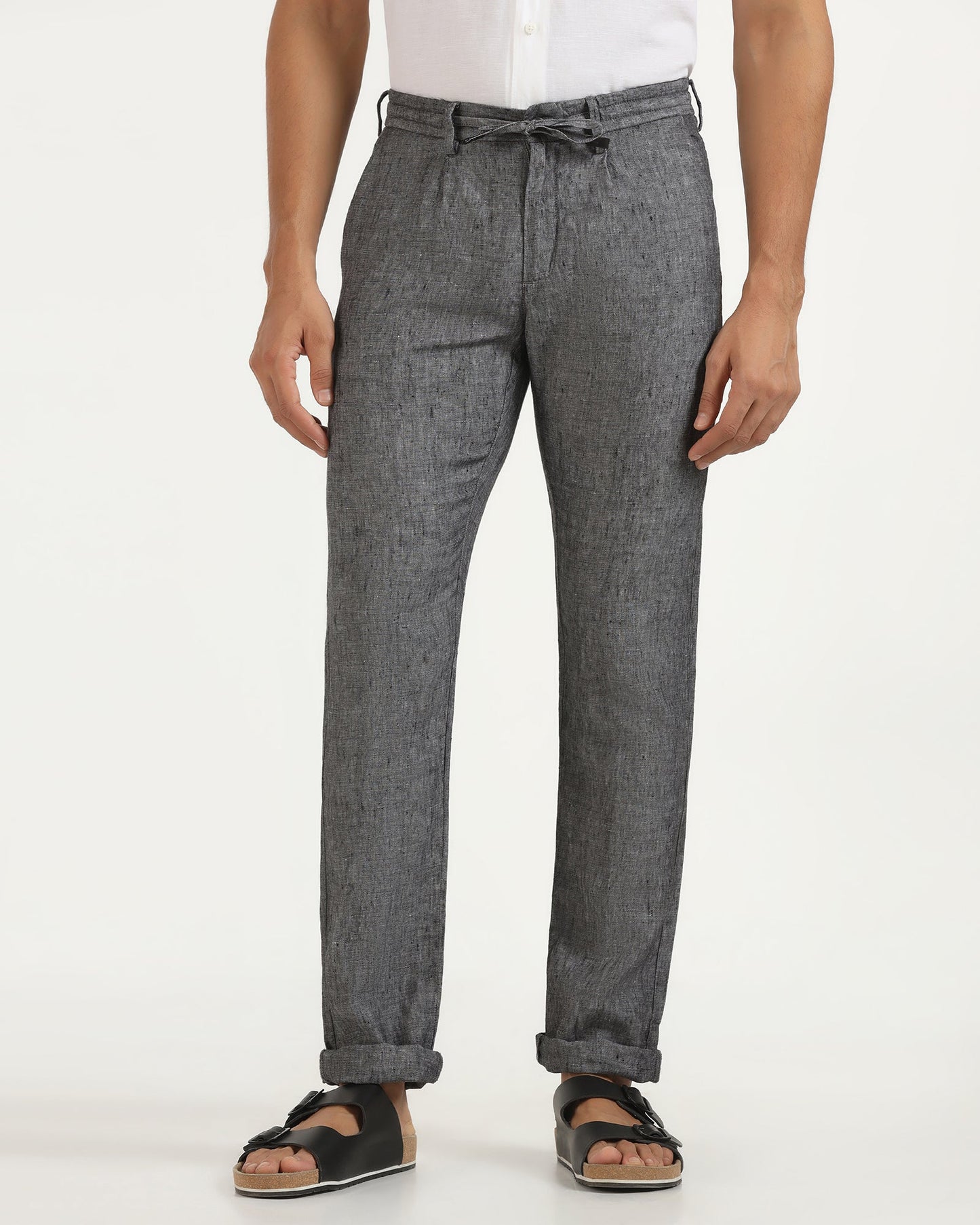Linen Slim Comfort B-95 Casual Charcoal Solid Khakis - Chales