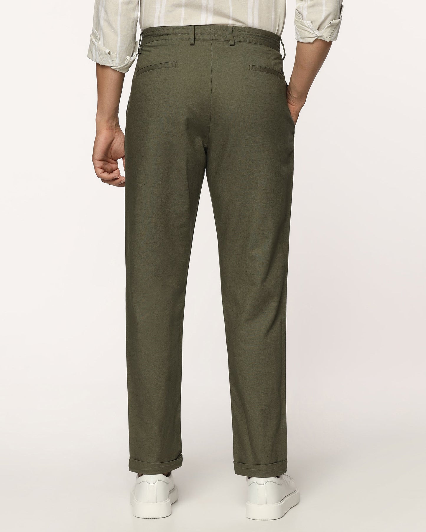 Linen Sneaker Fit Casual Olive Solid Khakis - Kinston