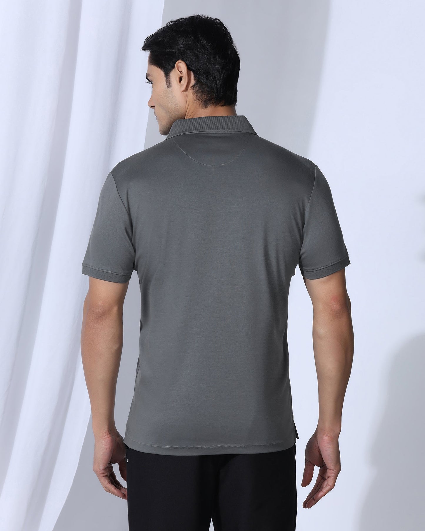 Luxe Polo Charcoal Grey Solid T-Shirt - Toll
