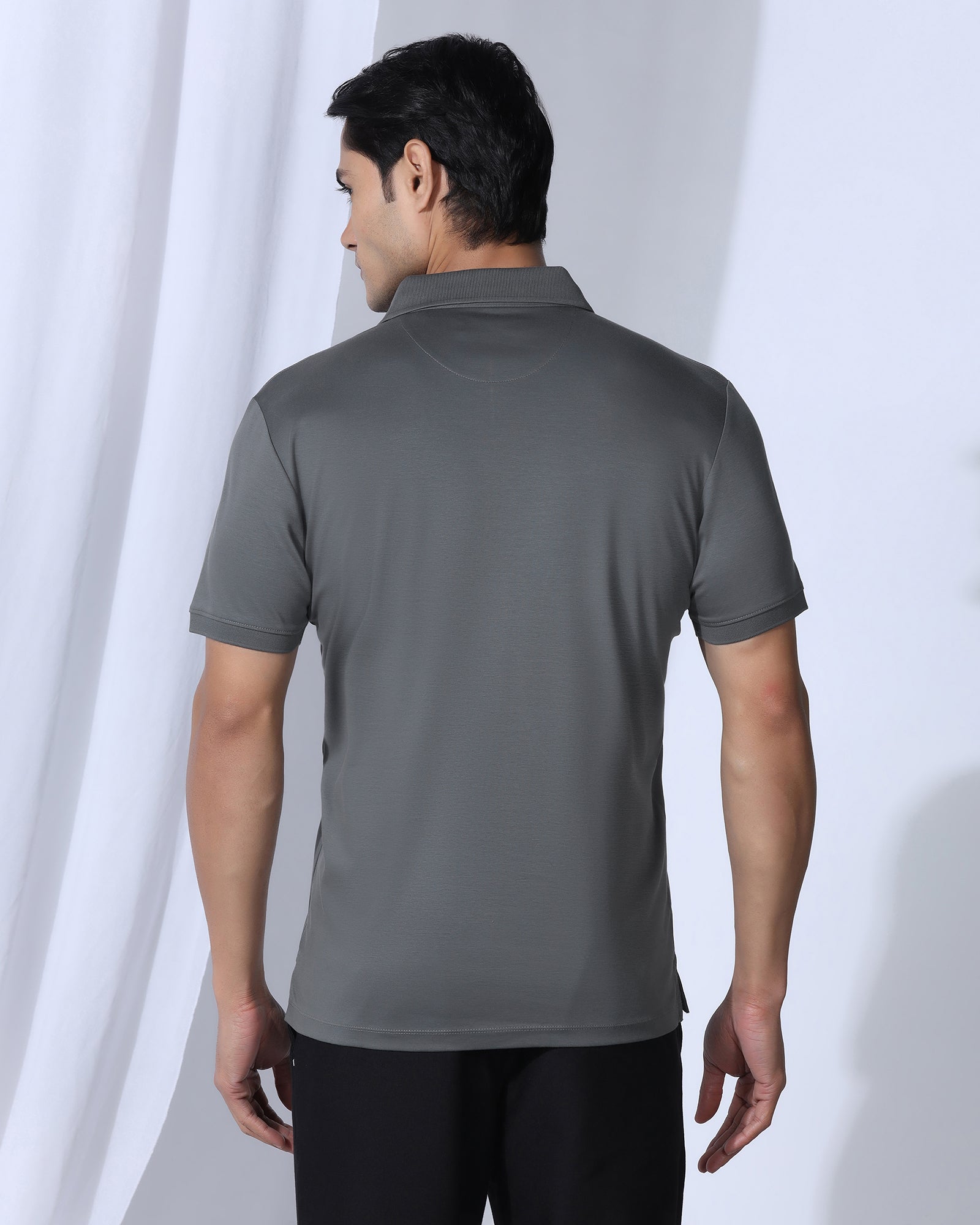 Luxe Polo Charcoal Grey Solid T-Shirt - Toll
