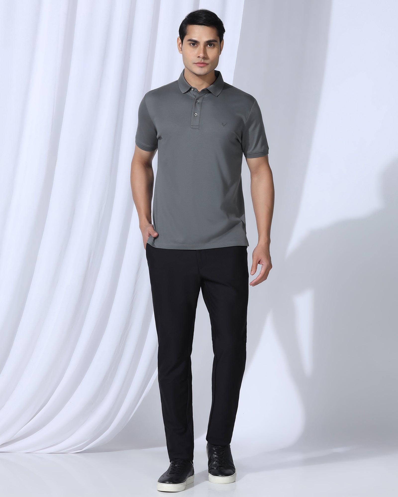Luxe Polo Charcoal Grey Solid T-Shirt - Toll