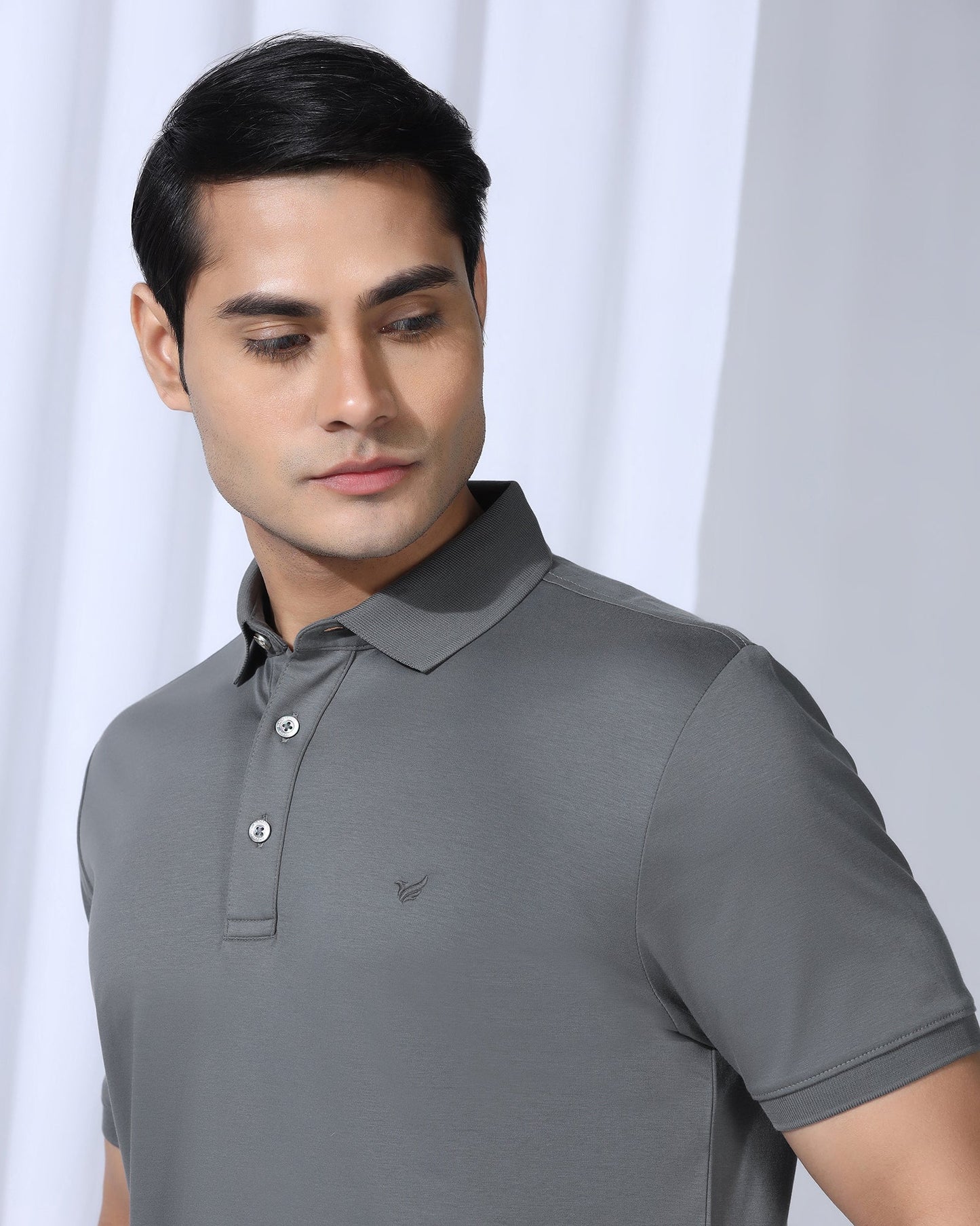 Luxe Polo Charcoal Grey Solid T-Shirt - Toll