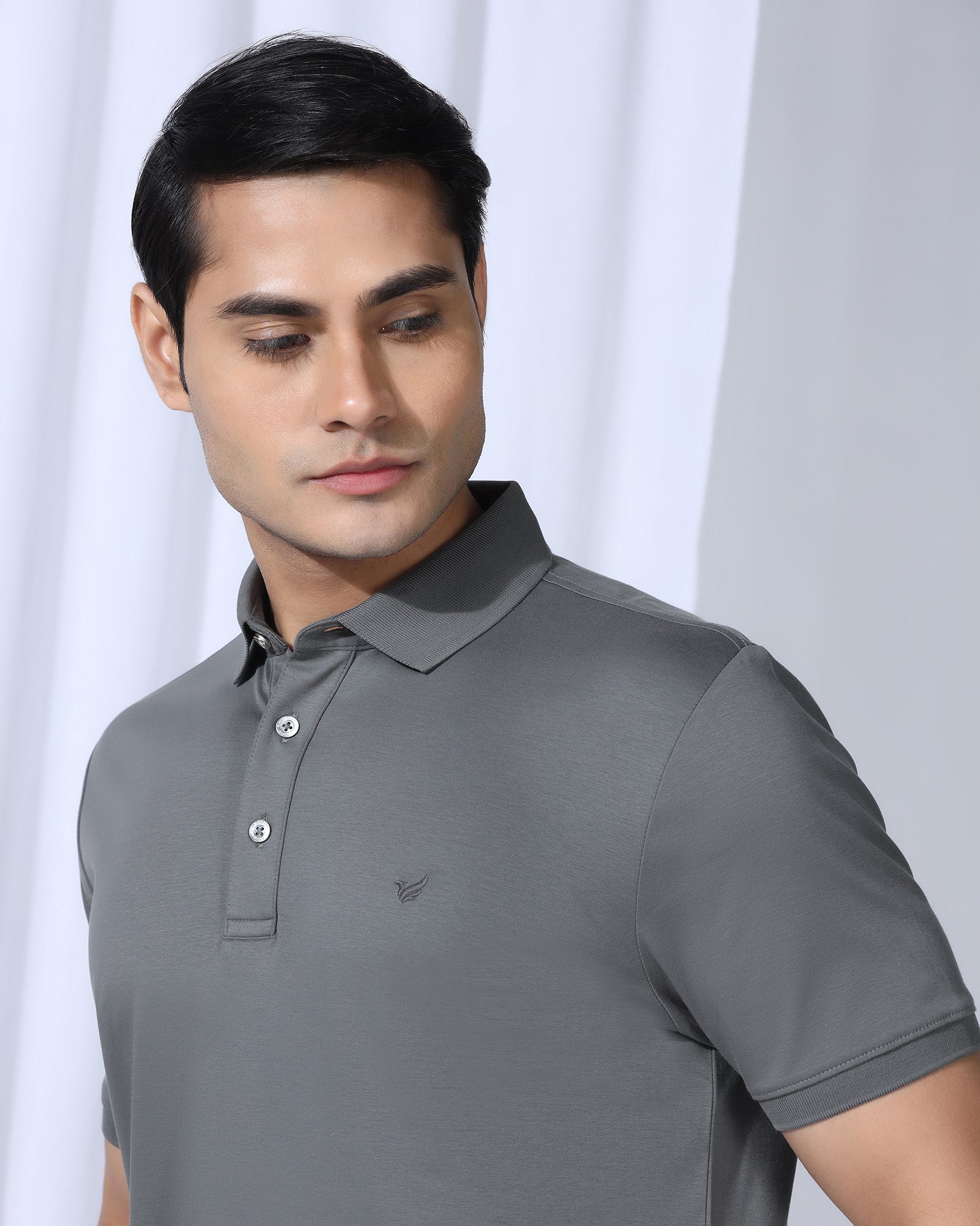 Luxe Polo Charcoal Grey Solid T-Shirt - Toll