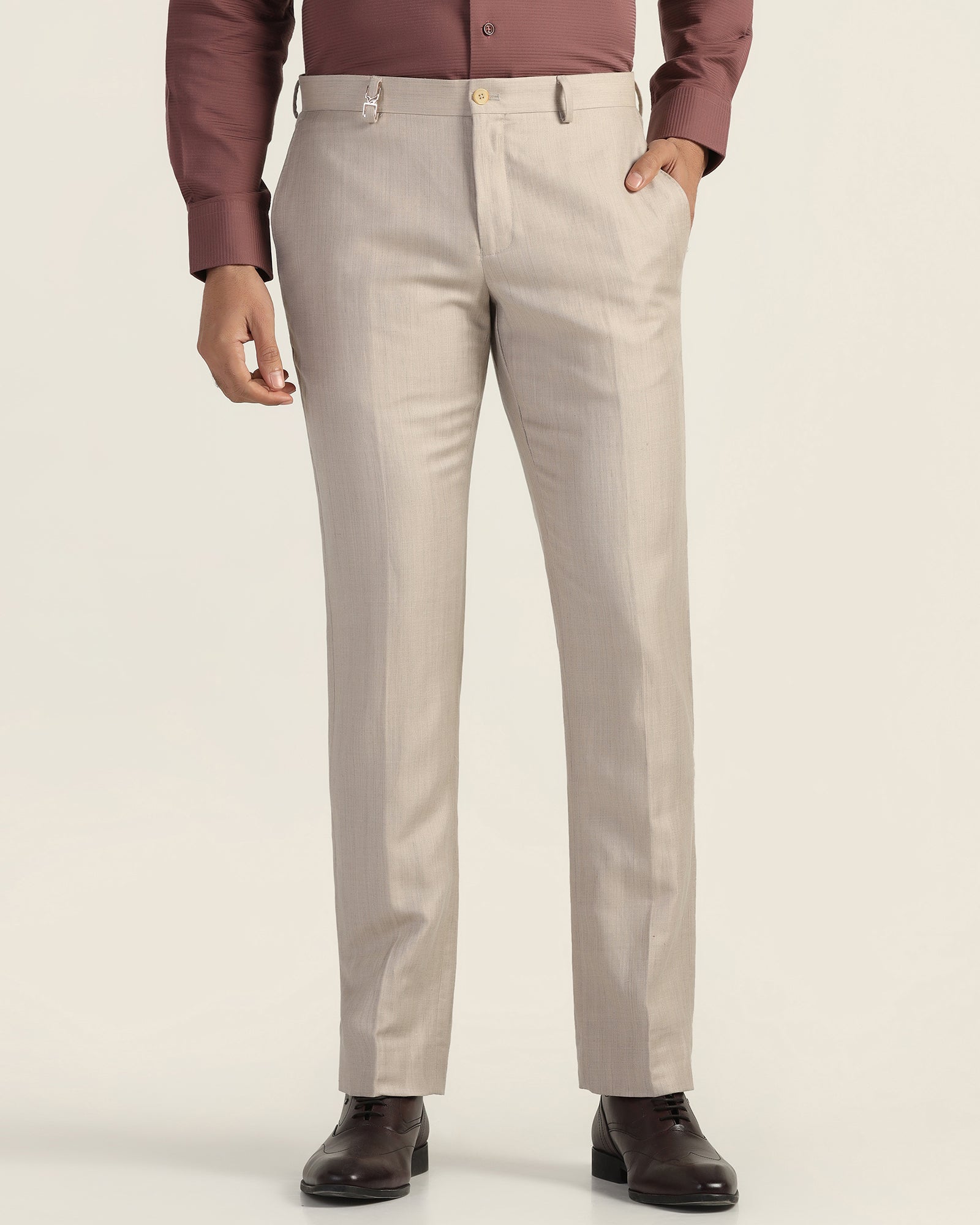 Luxe Linen Slim Comfort B-95 Formal Mouse Solid Trouser - Azzaro