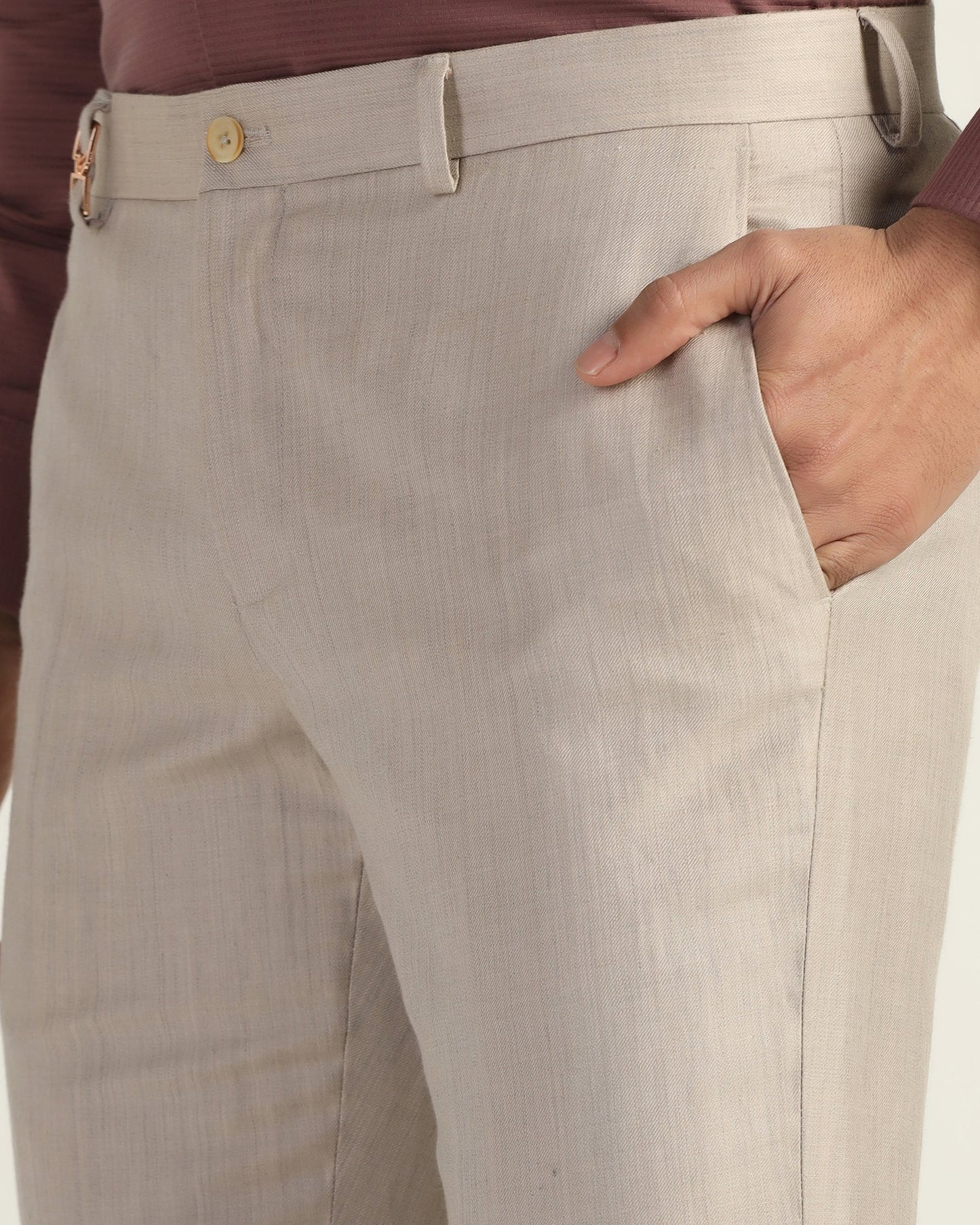 Luxe Linen Slim Comfort B-95 Formal Mouse Solid Trouser - Azzaro
