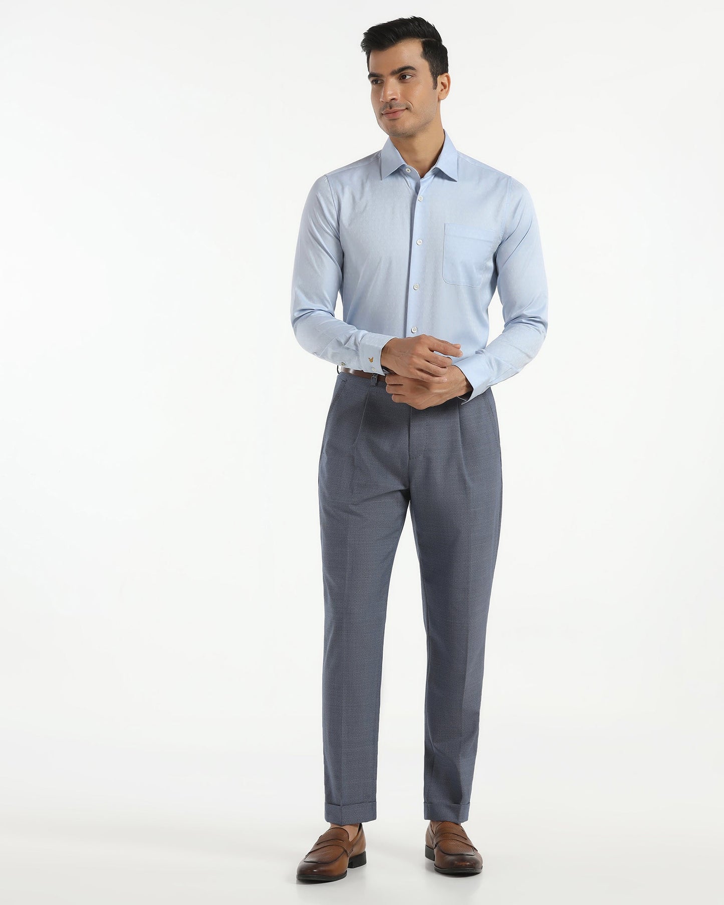 Luxe Formal Blue Jacquard Shirt - Castle