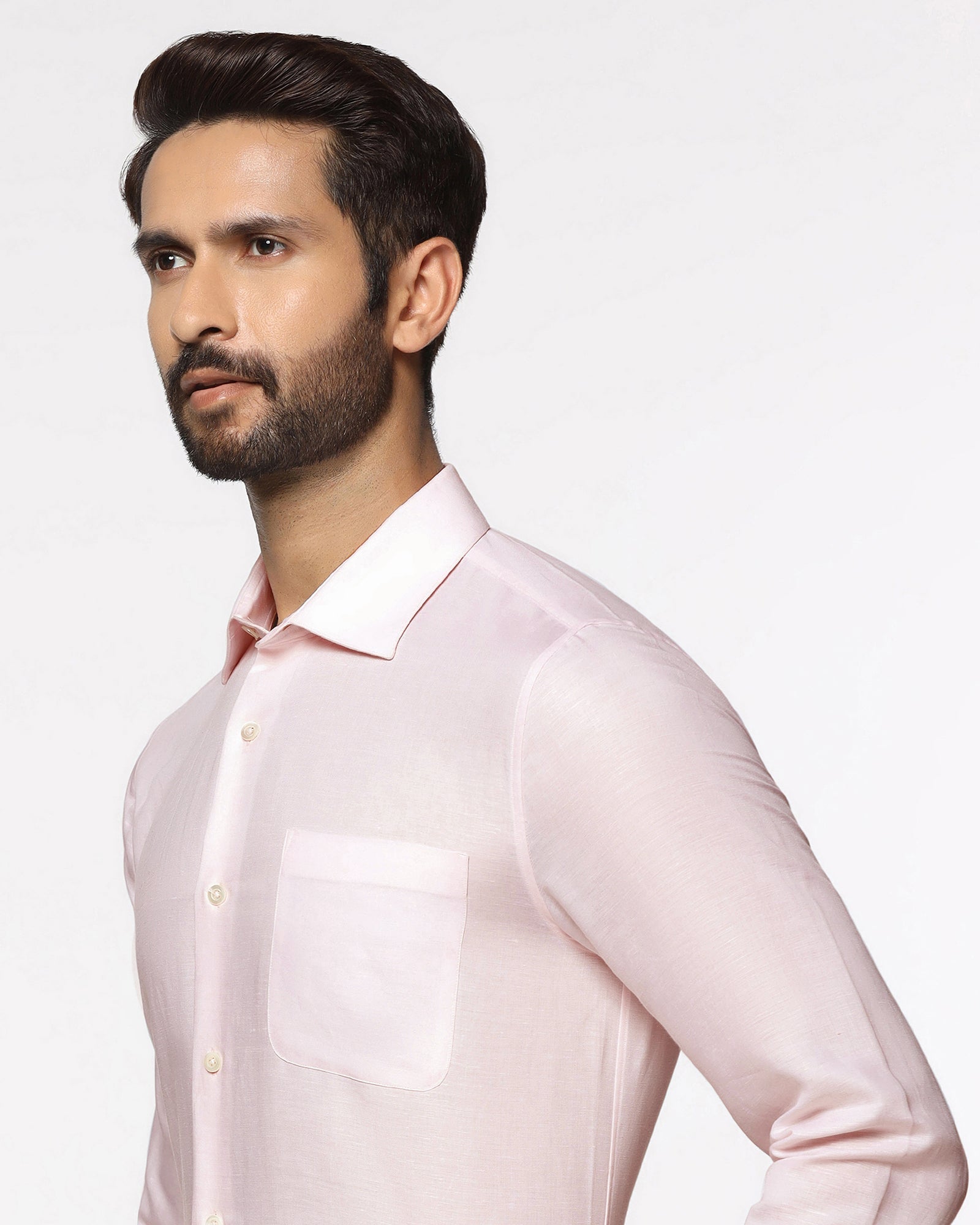 Luxe Linen Formal Pink Textured Shirt - Veltry