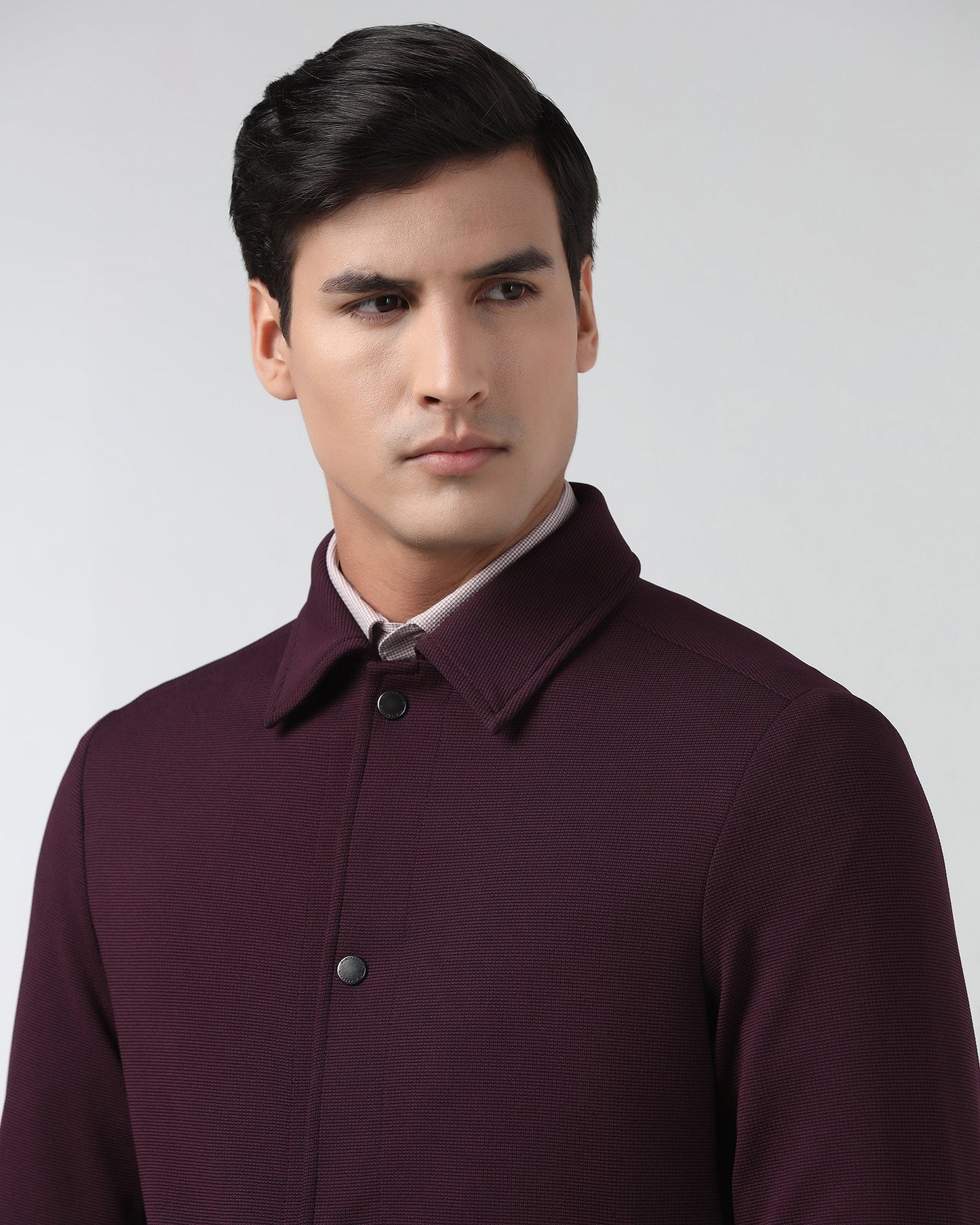 Maroon Textured Zipper Jacket - Joan