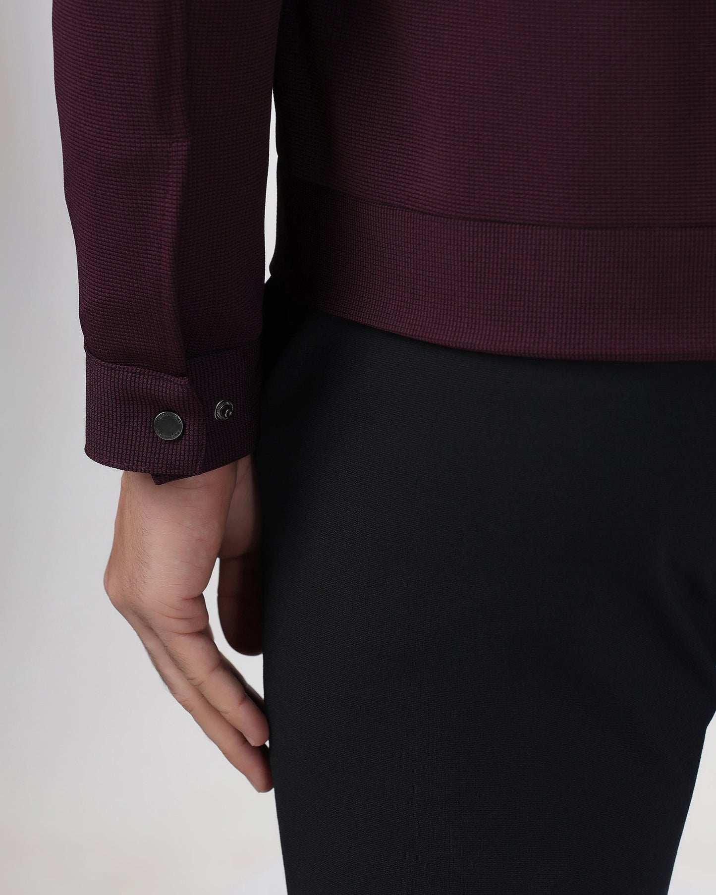 Maroon Textured Zipper Jacket - Joan