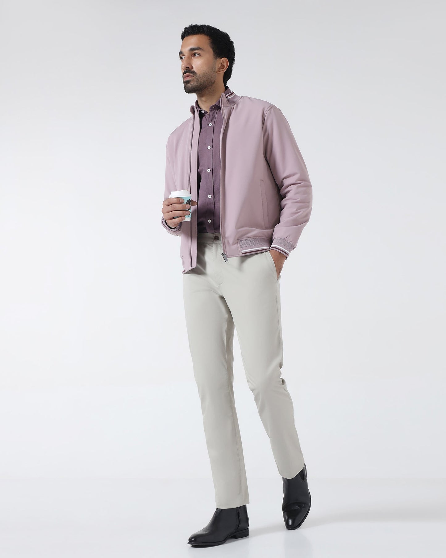Mauve Solid Zipper Jacket - Dornell