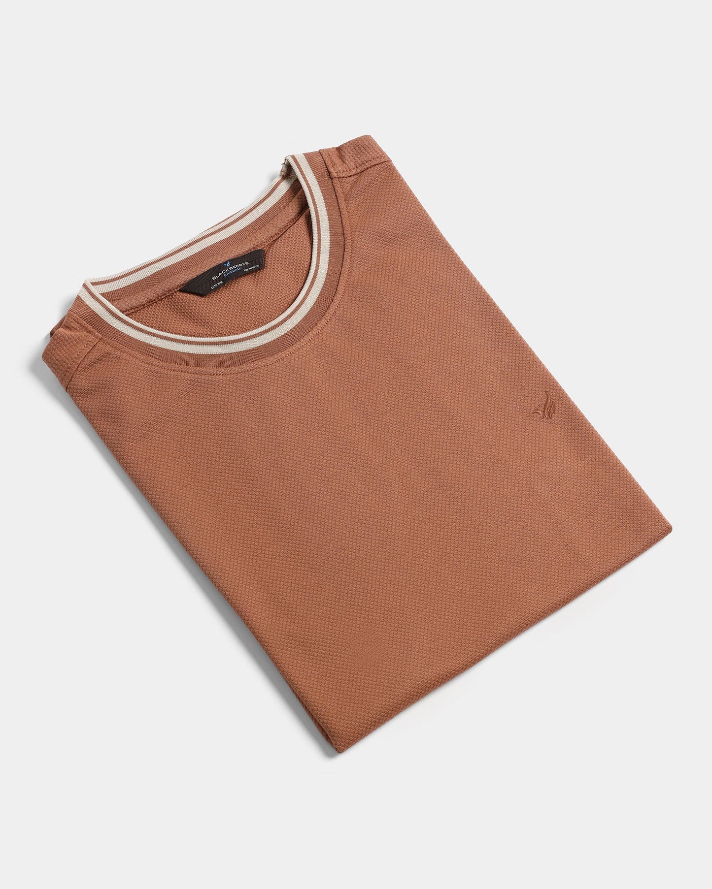 Mid Brown Crew Neck Textured T-Shirt - Doloras