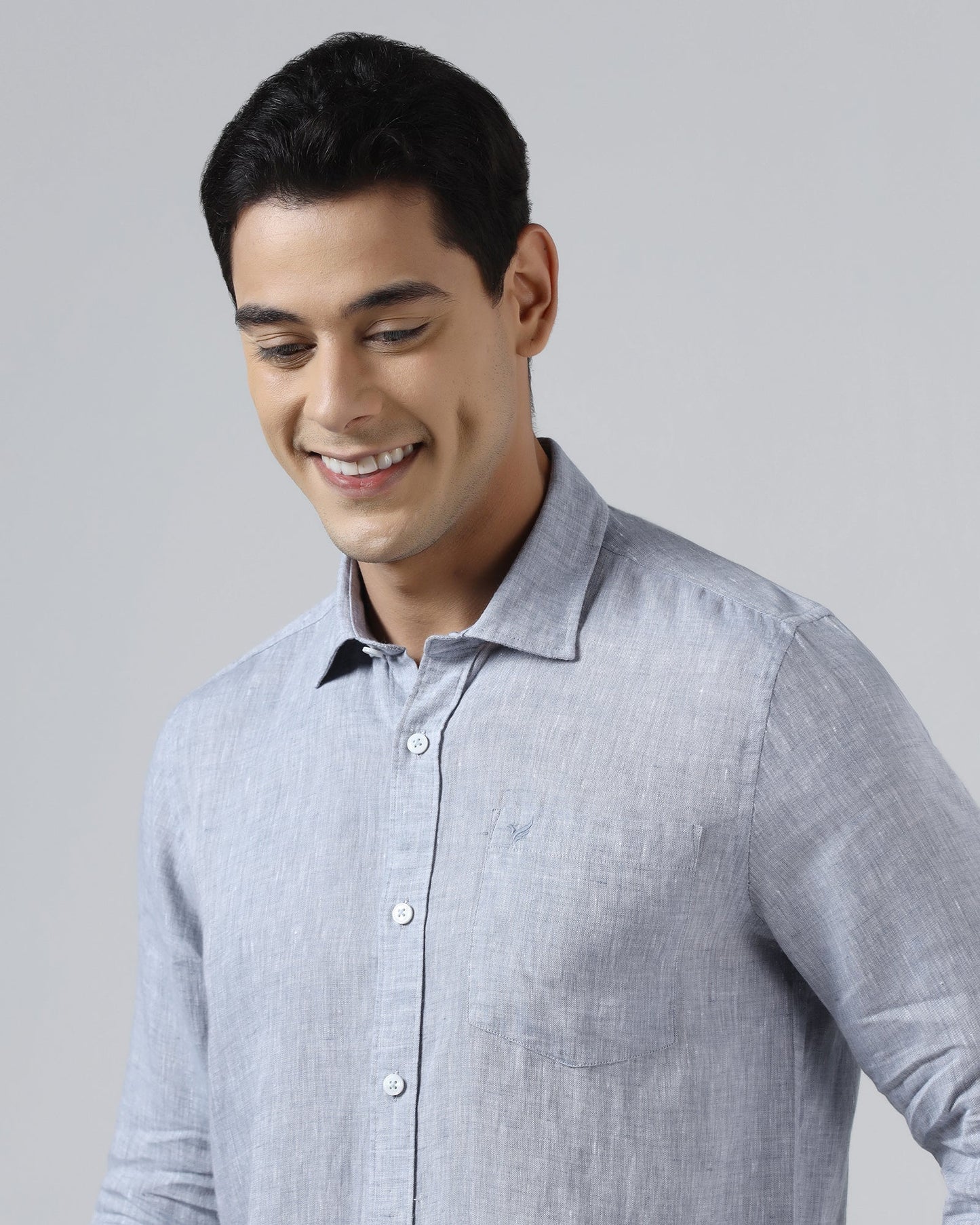 Mid Blue Linen Solid Shirt - Stelo