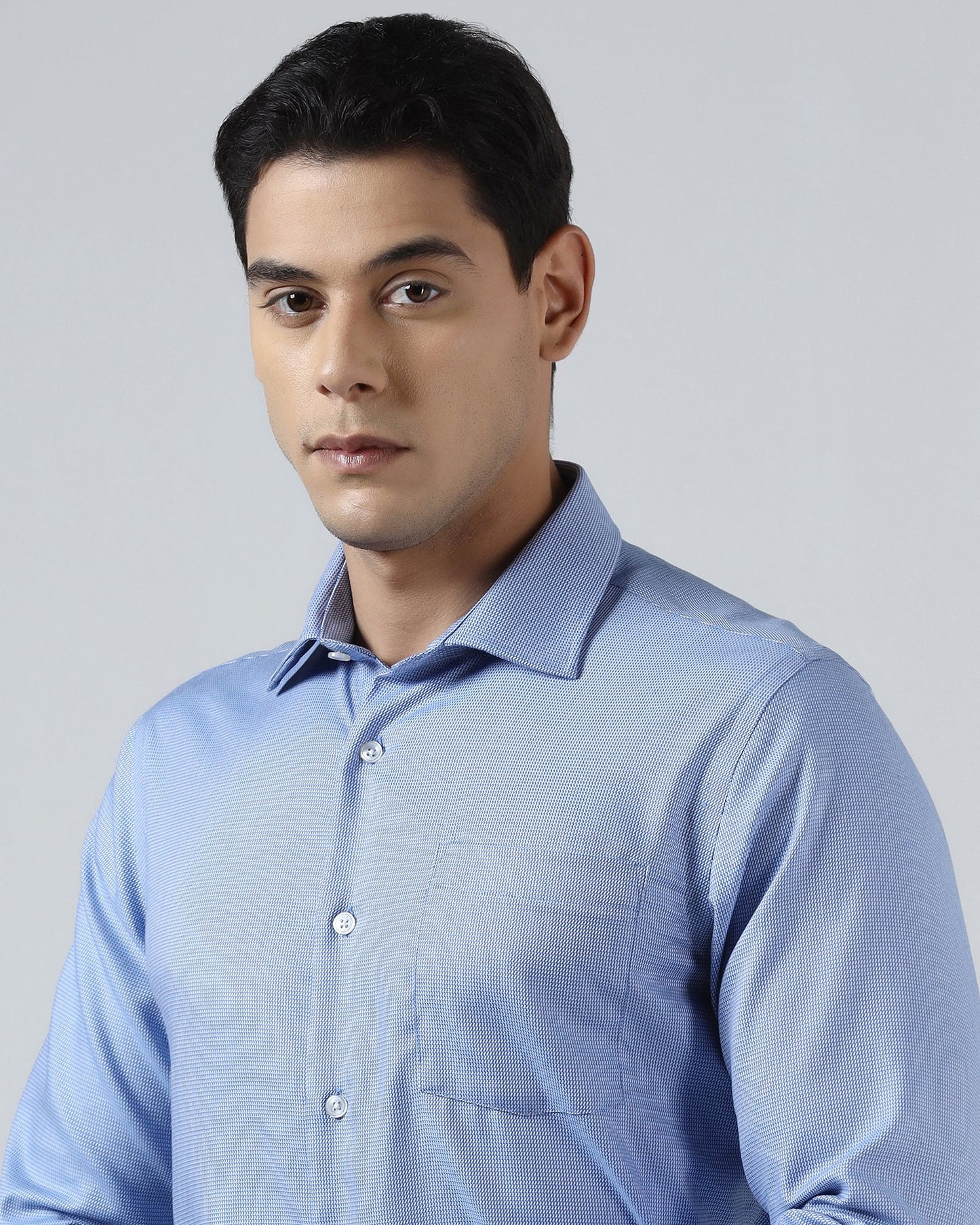 Mid Blue Non Iron Textured Shirt - Ester