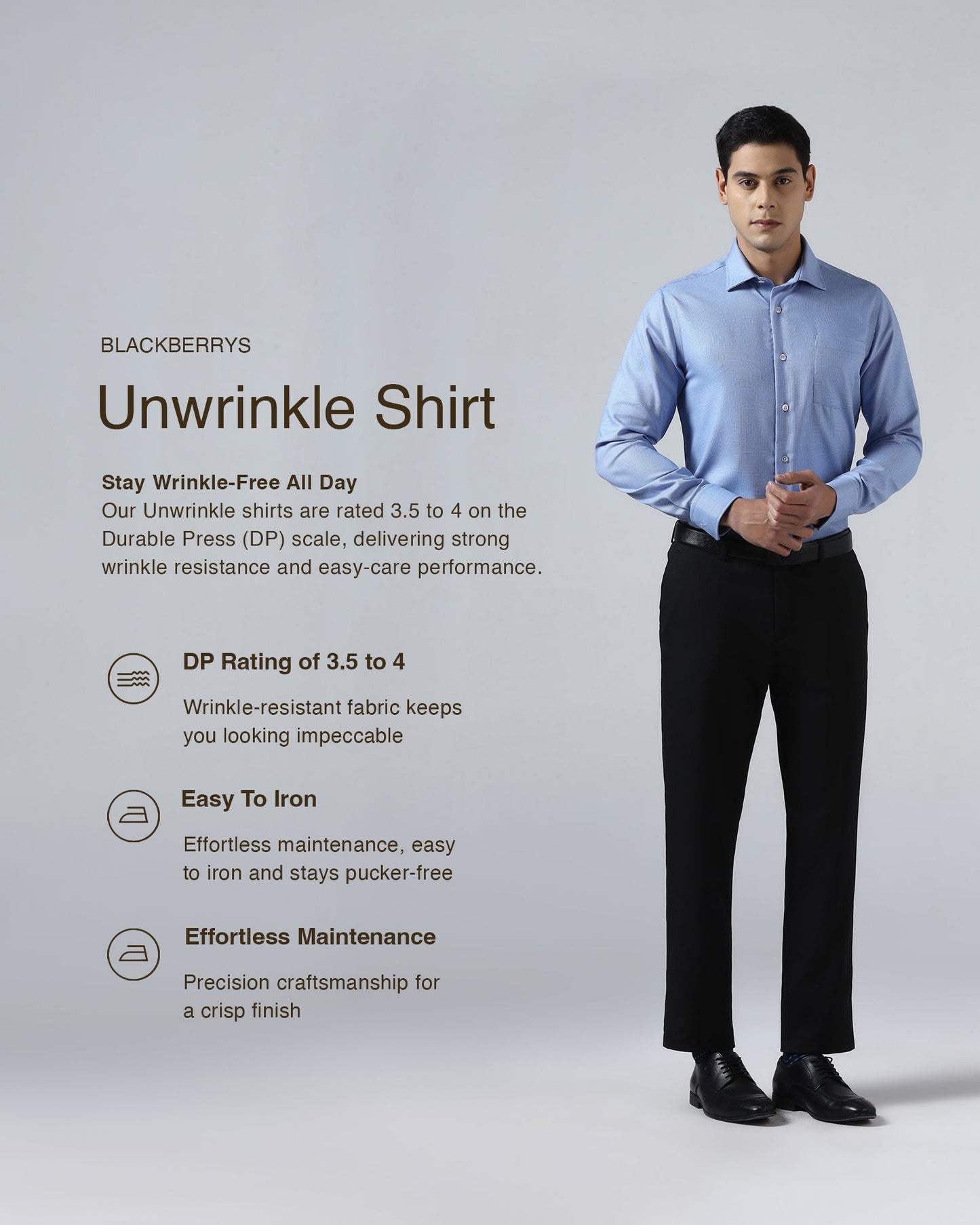 Mid Blue Non Iron Textured Shirt - Ester