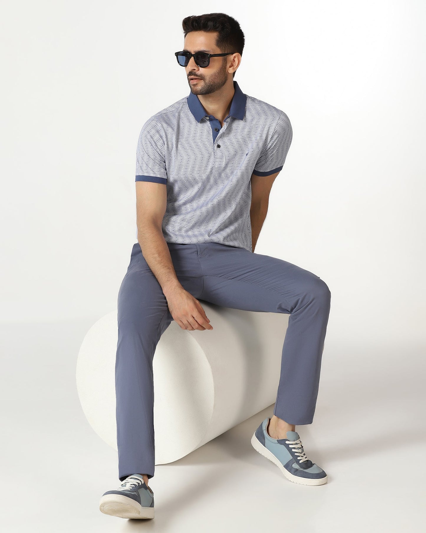 Mid Blue Printed Polo - Zap