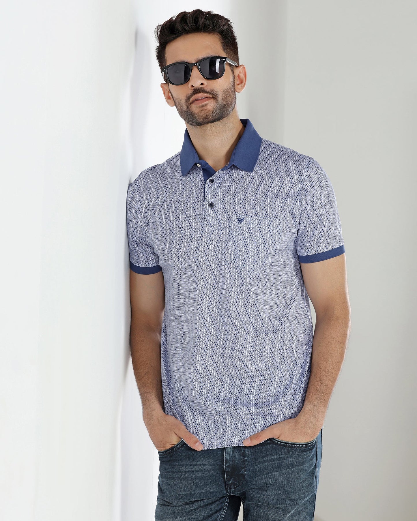 Mid Blue Printed Polo - Zap