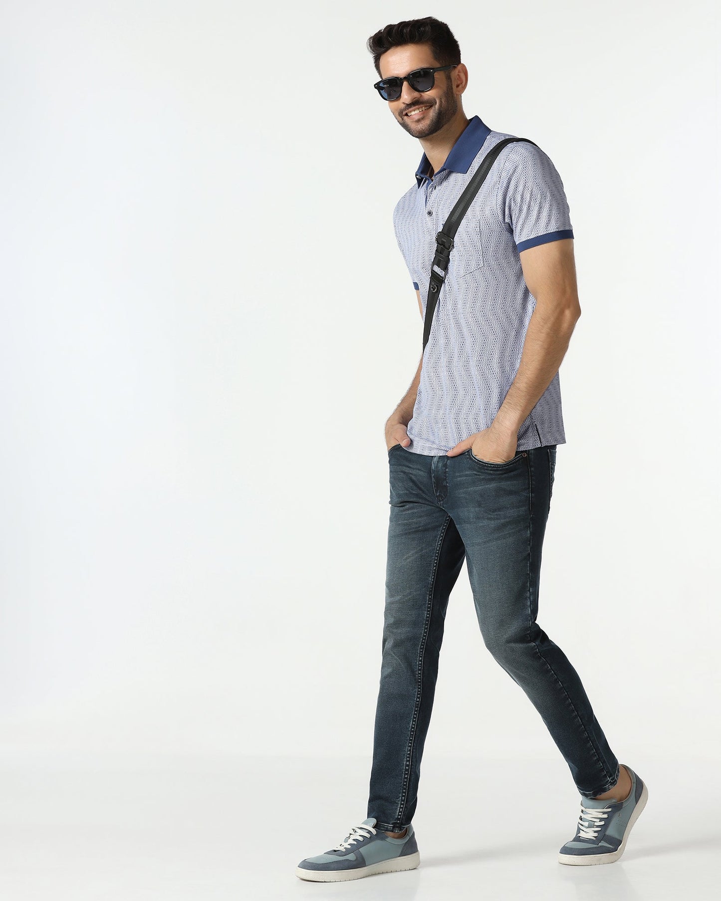 Mid Blue Printed Polo - Zap
