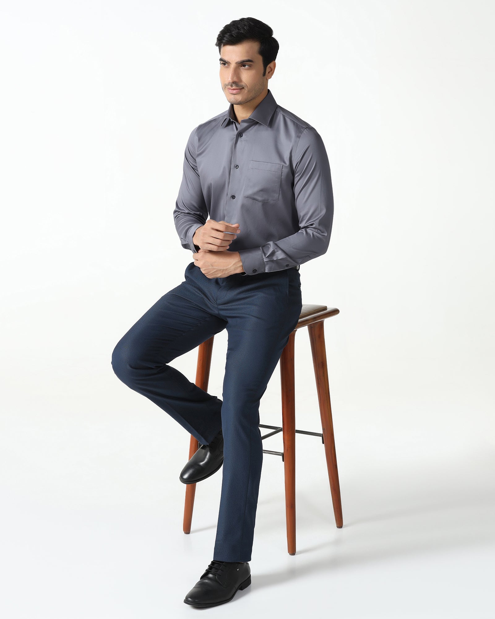 Mid Grey Non Iron Solid Shirt - Sylvia