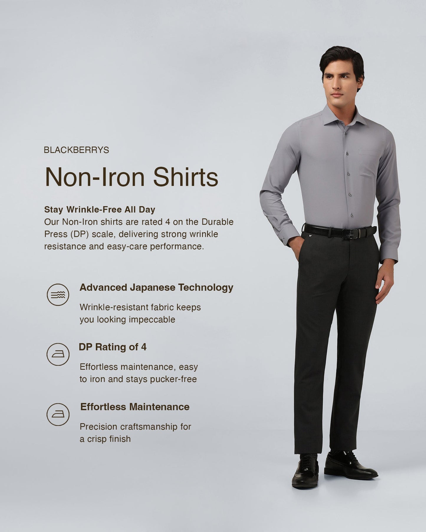 Mid Grey Non Iron Textured Shirt - Relay E