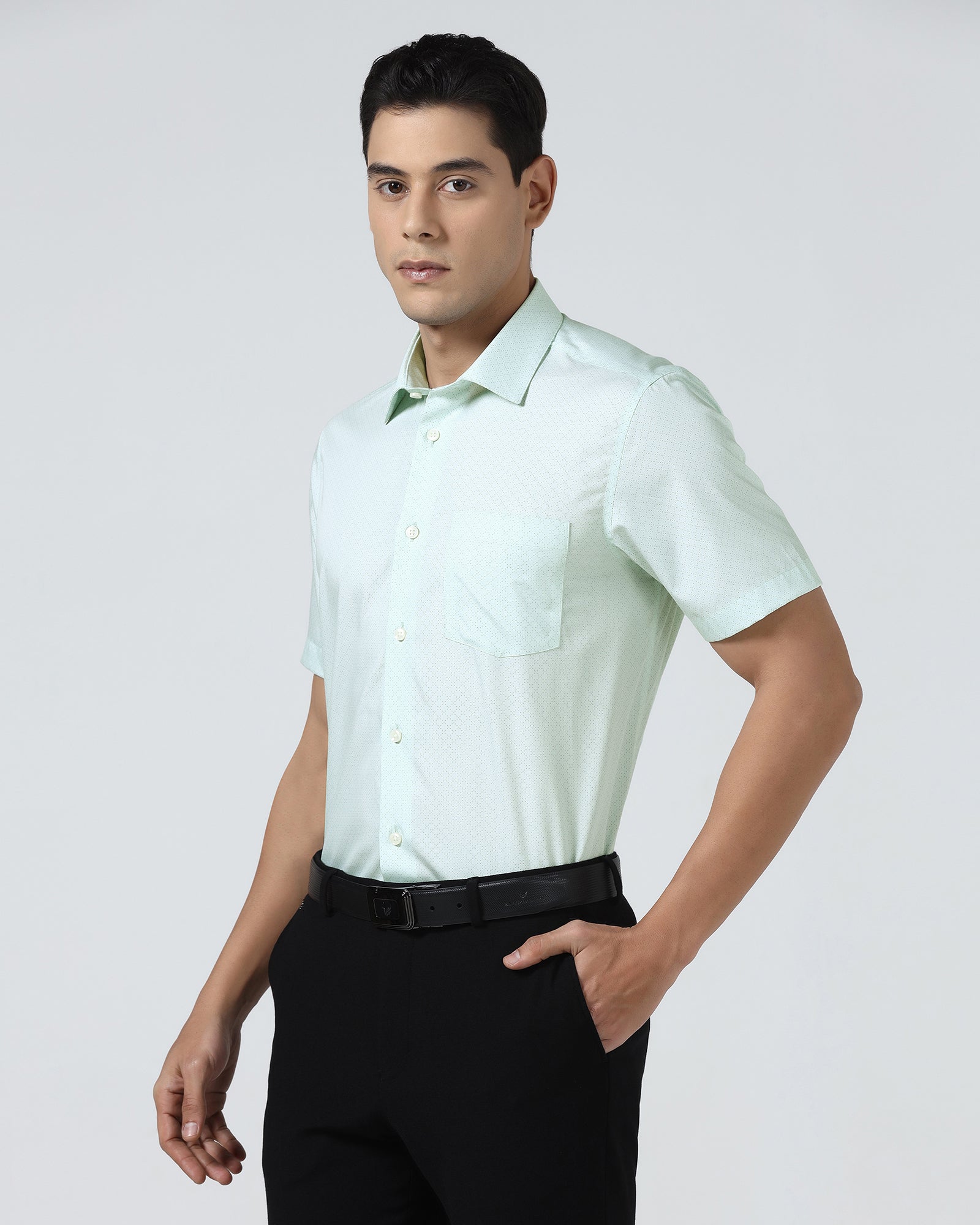 Mint Half Sleeve Printed Shirt - Cube