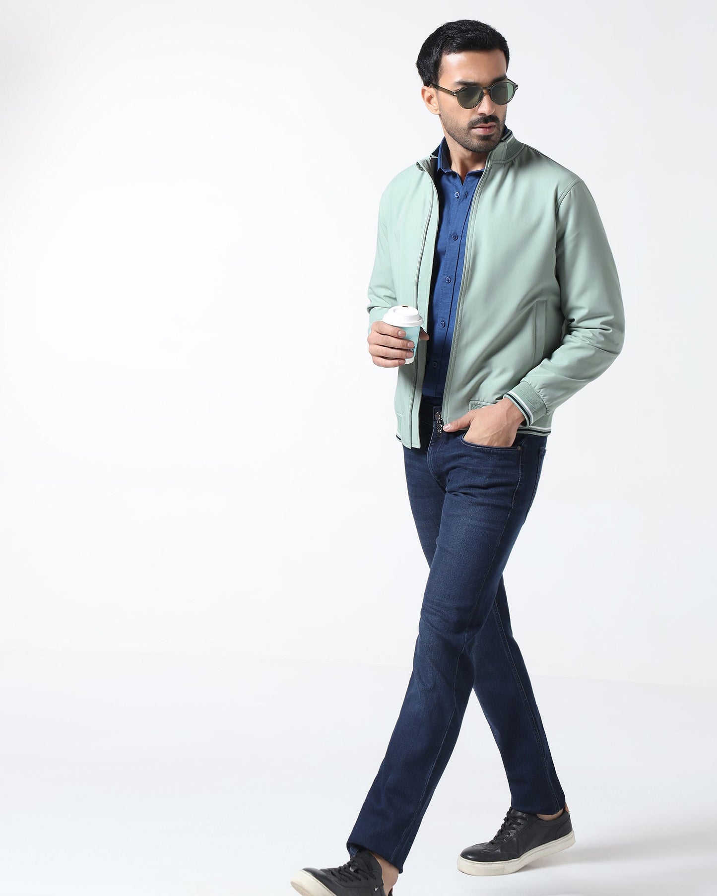 Mint Solid Zipper Jacket - Dornell