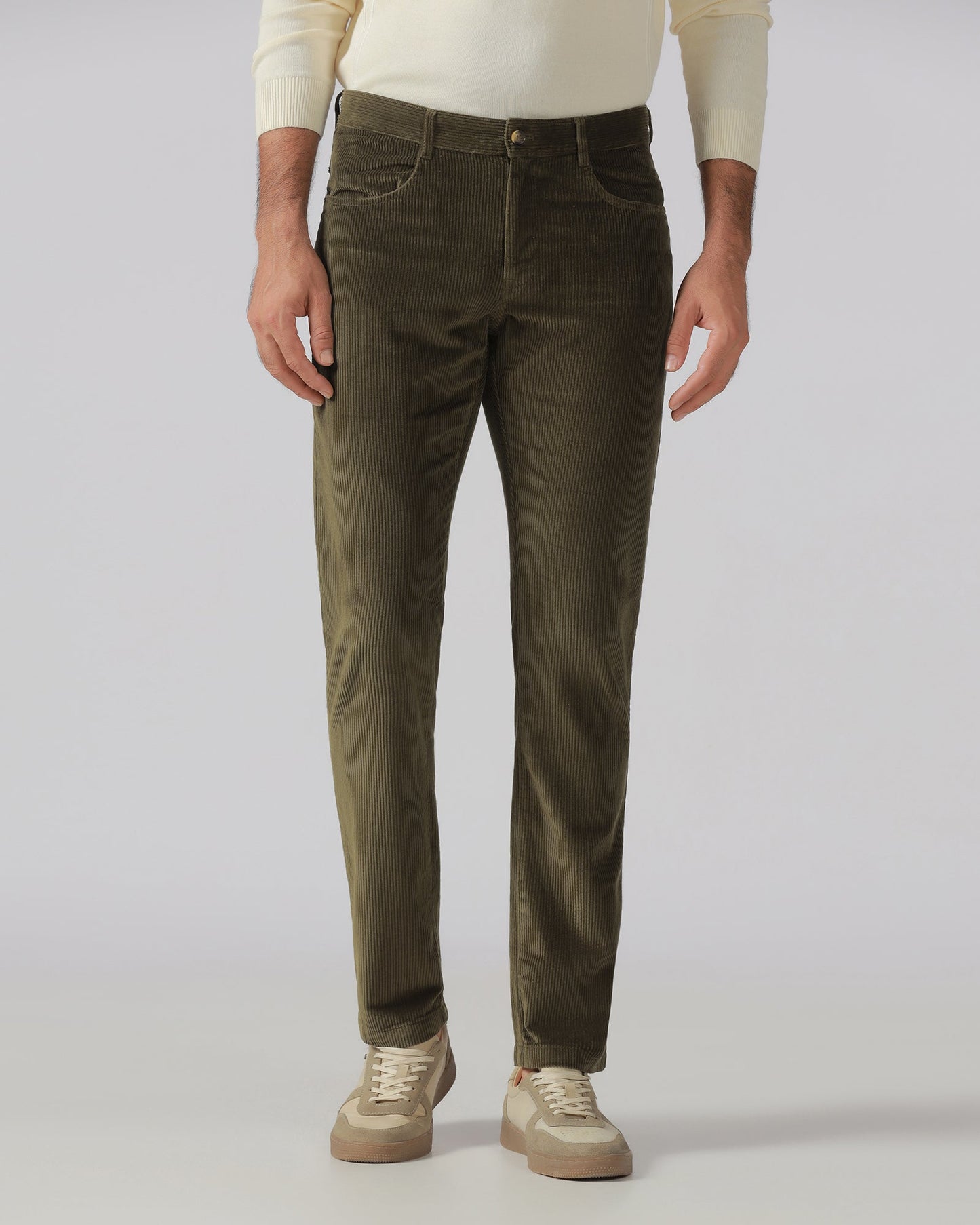Moss Corduroy Solid Khakis - Veil
