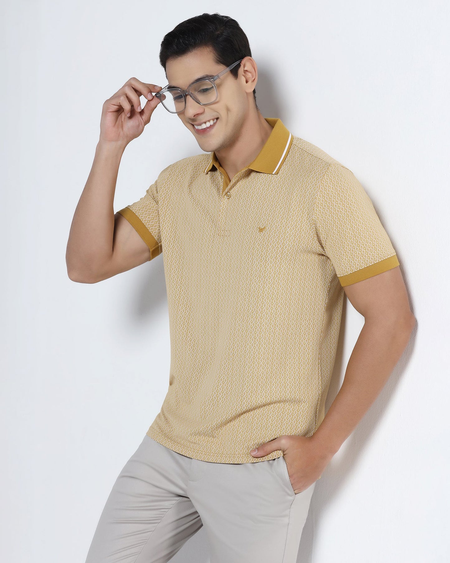 Mustard Yellow Printed Polo - Mini