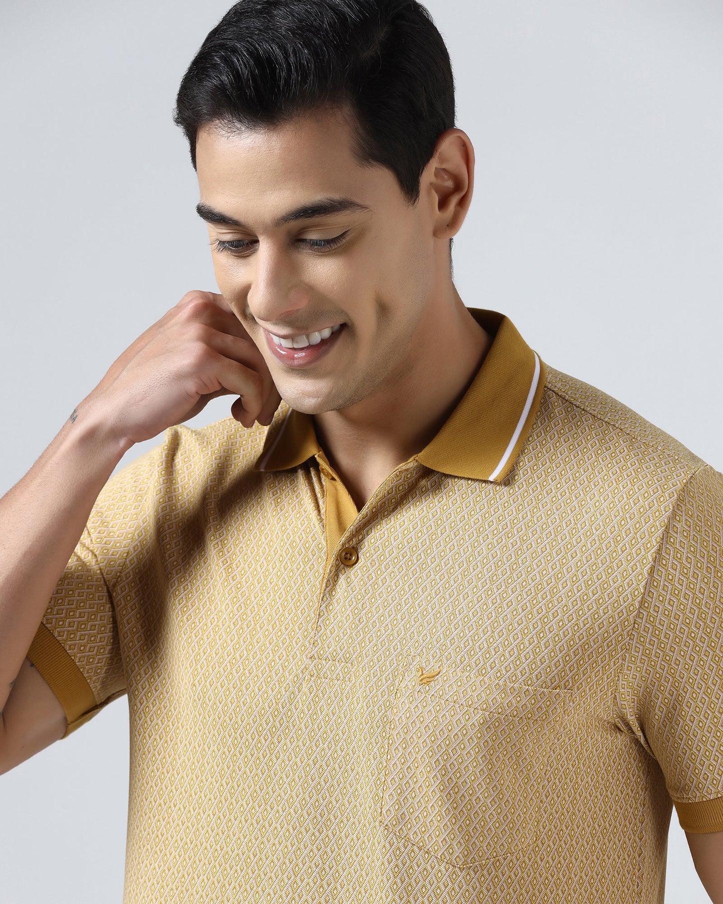 Mustard Yellow Printed Polo - Mini