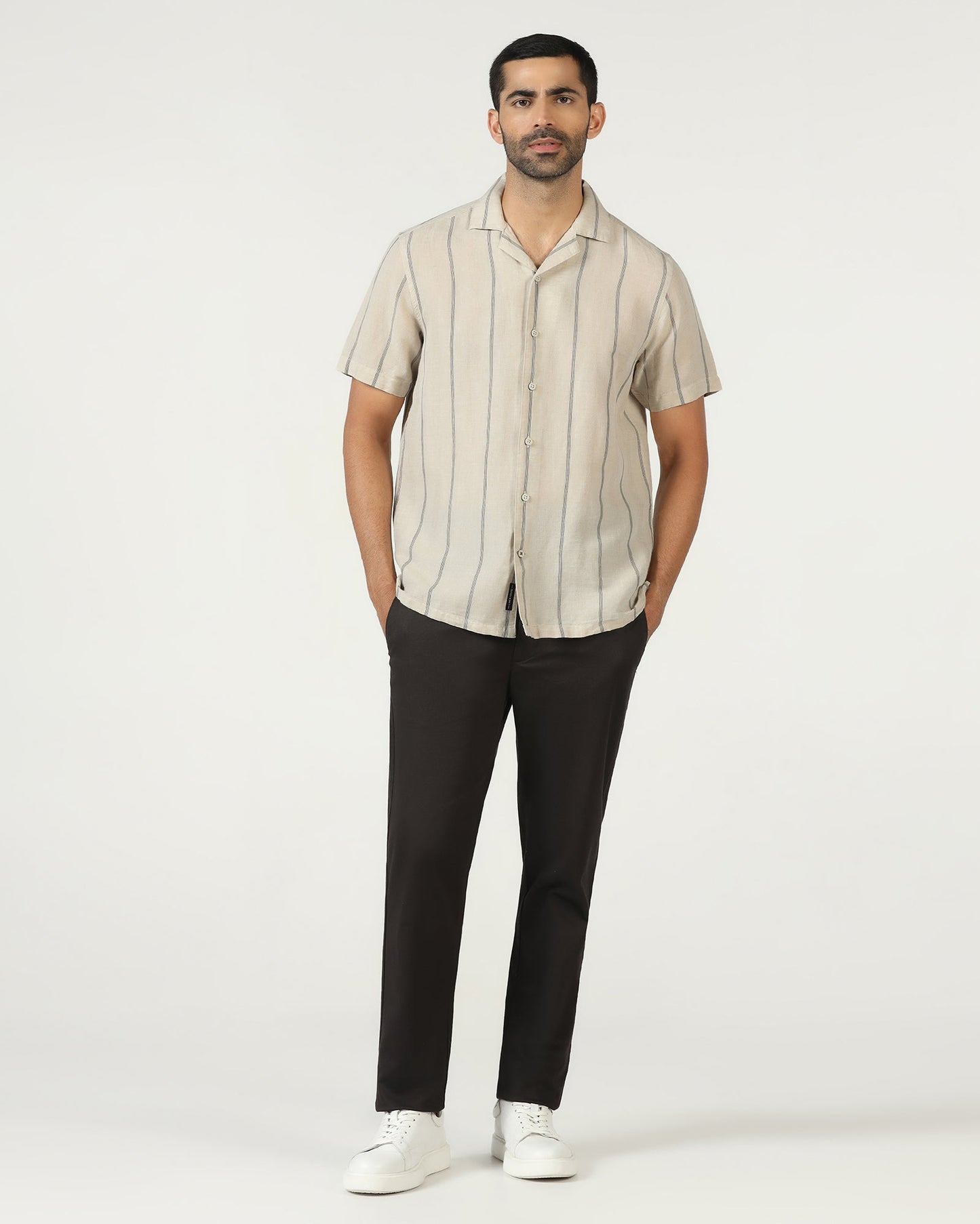 Natural Half Sleeve Linen Stripe Shirt - Ramiro