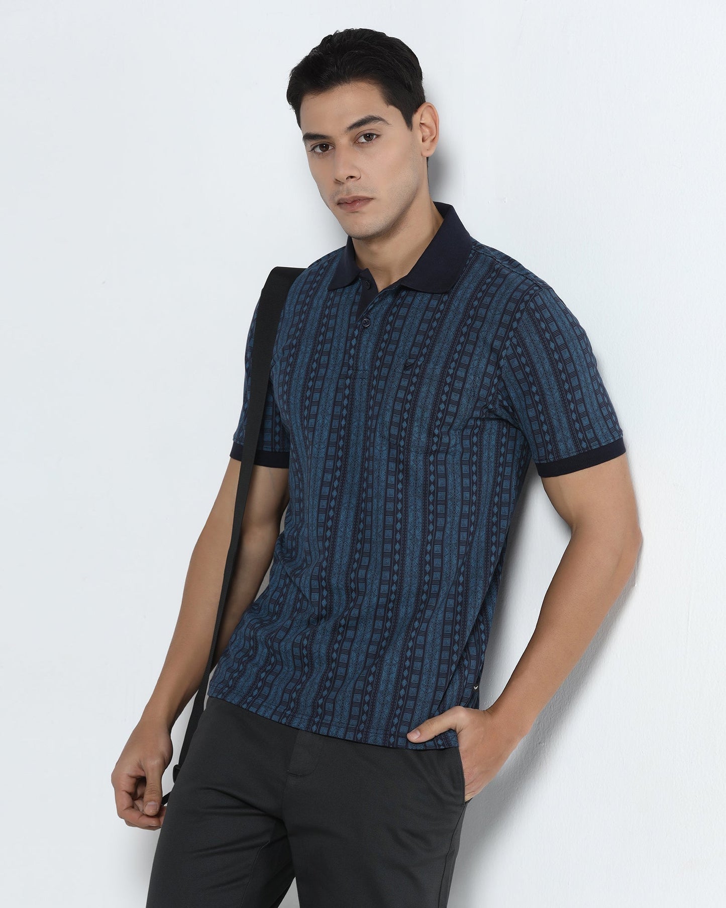 Navy Printed Polo - Bogum