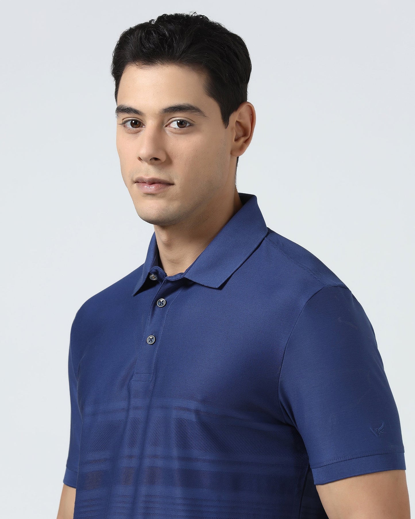 Navy Textured Polo - Peek