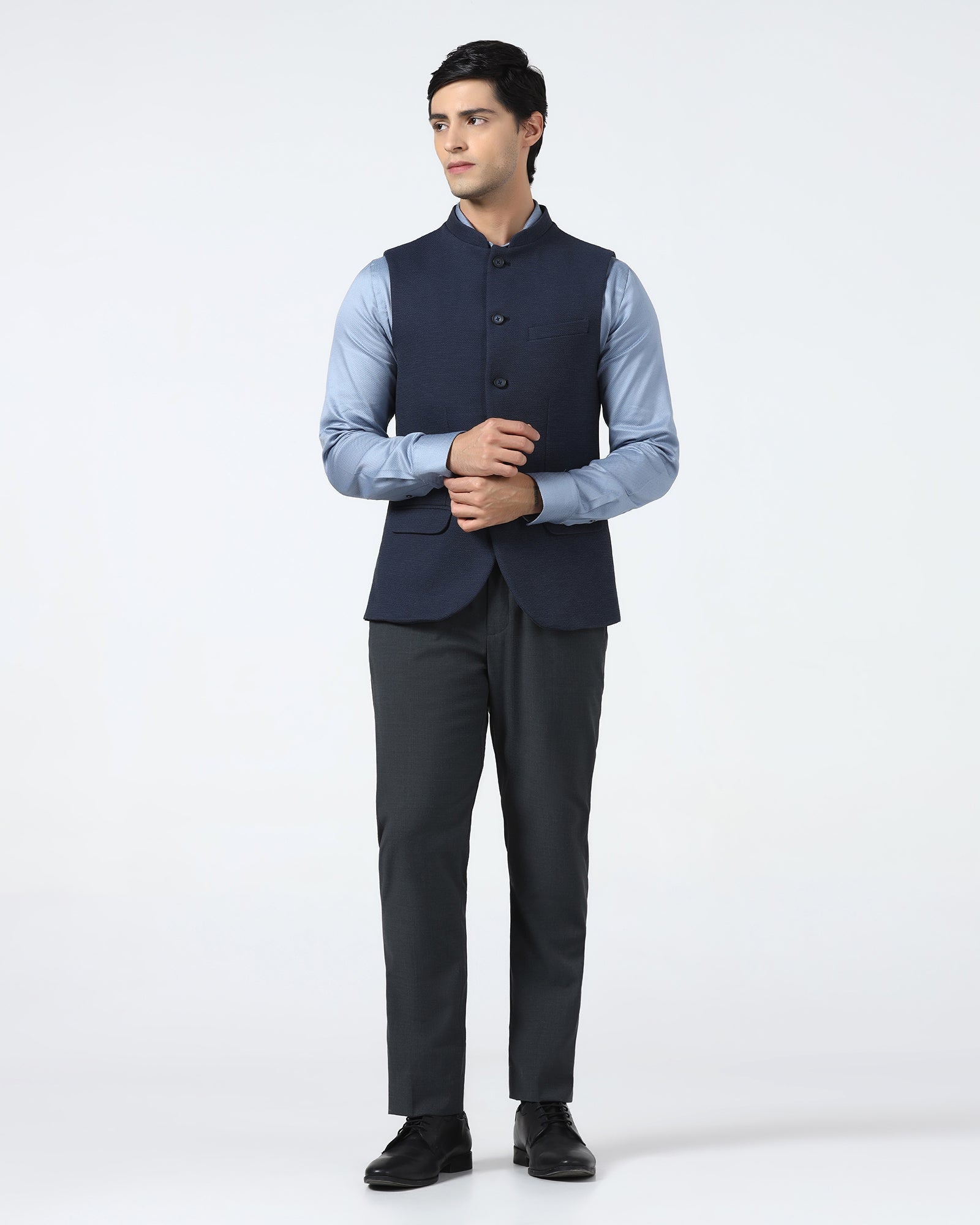 Navy Bandhgala Textured Waistcoat - Levon