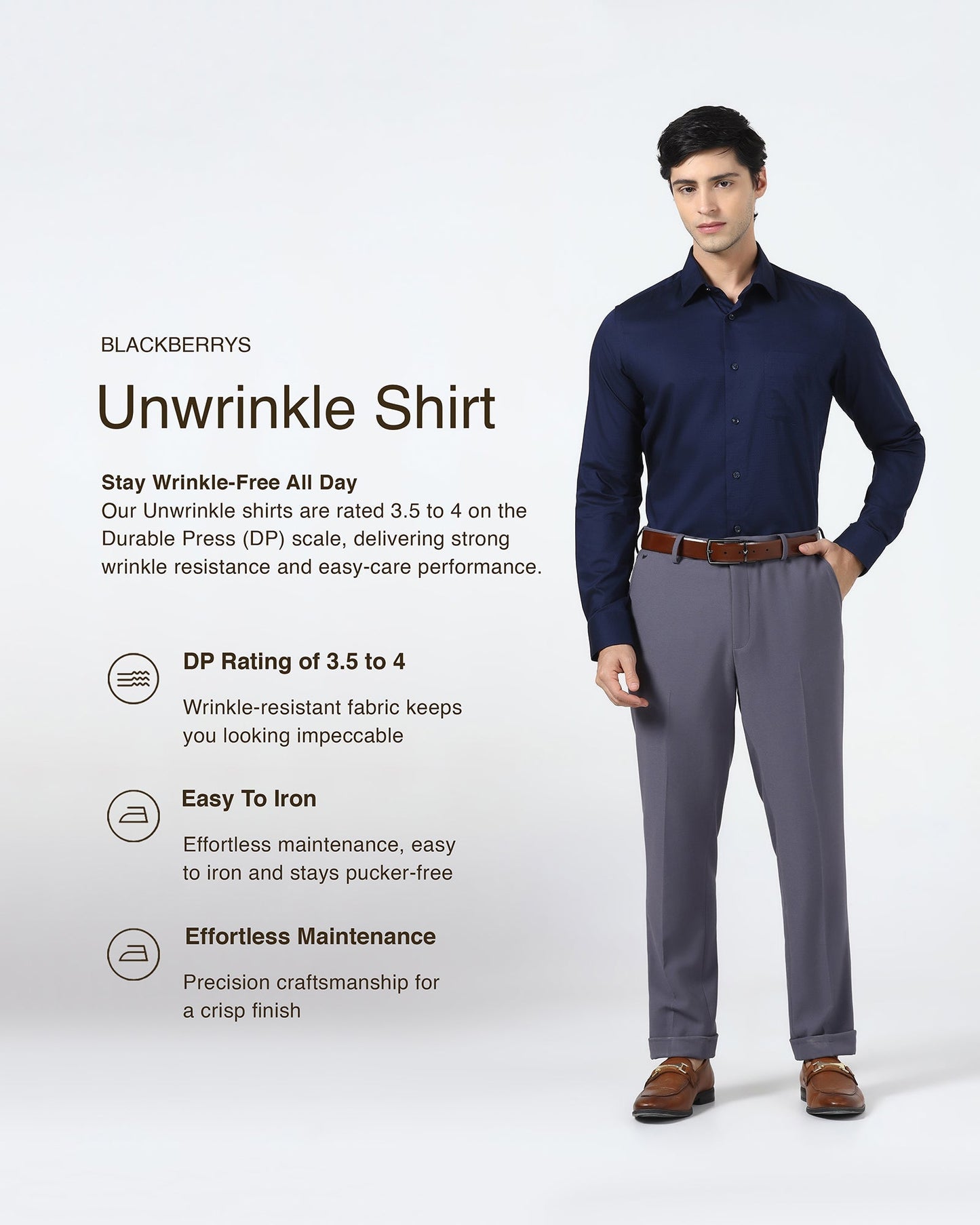 Navy Non Iron Textured Shirt - Emerald