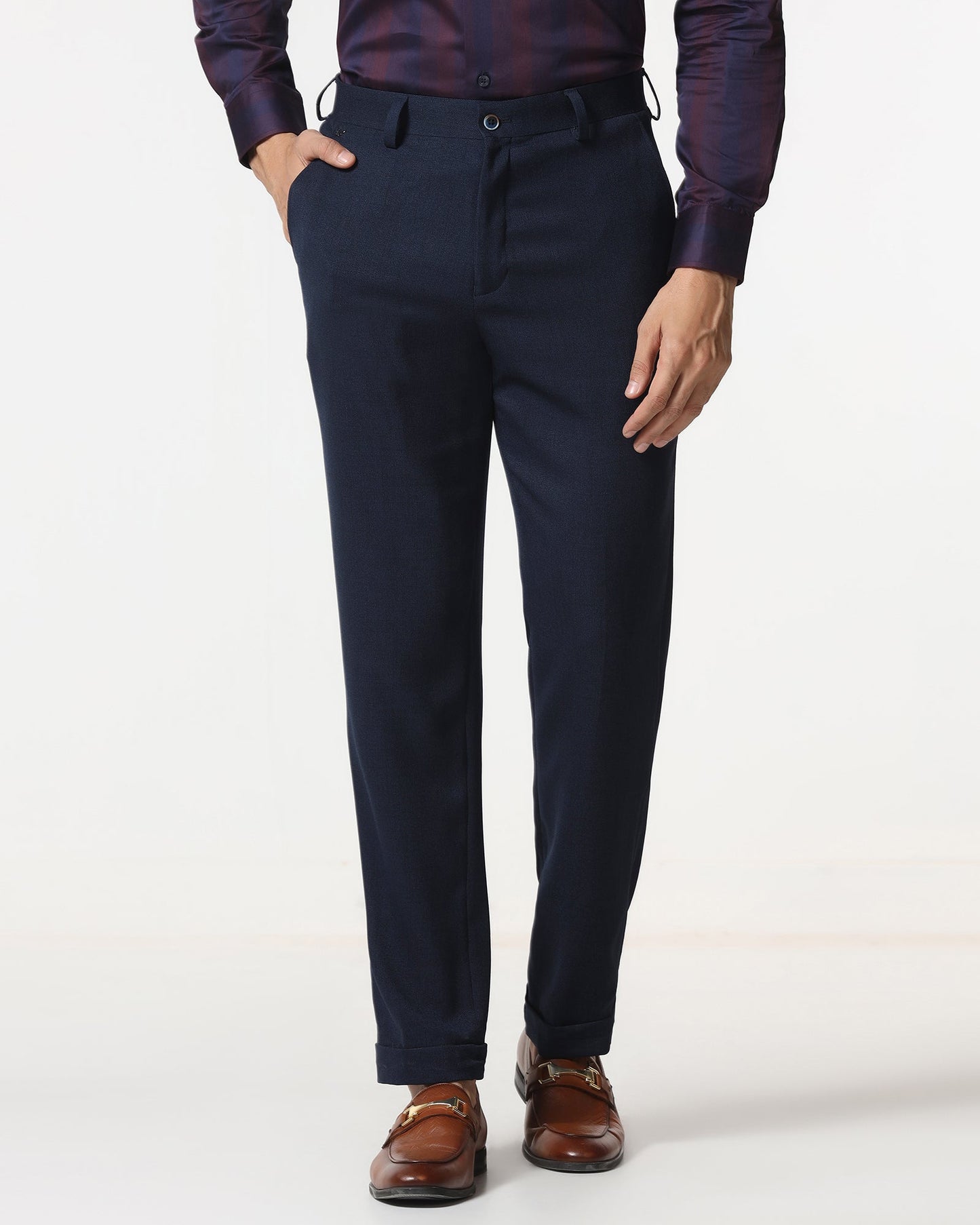 Navy Relaxed Fit Textured Trouser - Oaksmith