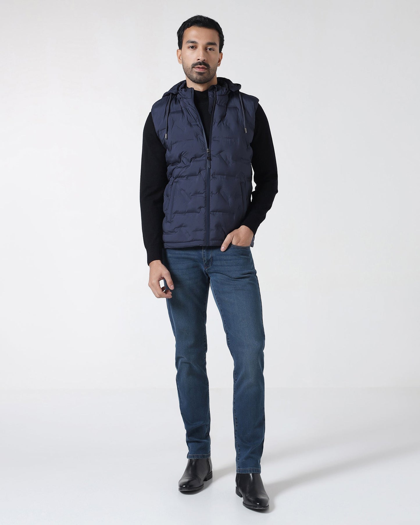 Navy Solid Zipper Jacket - Nebraska
