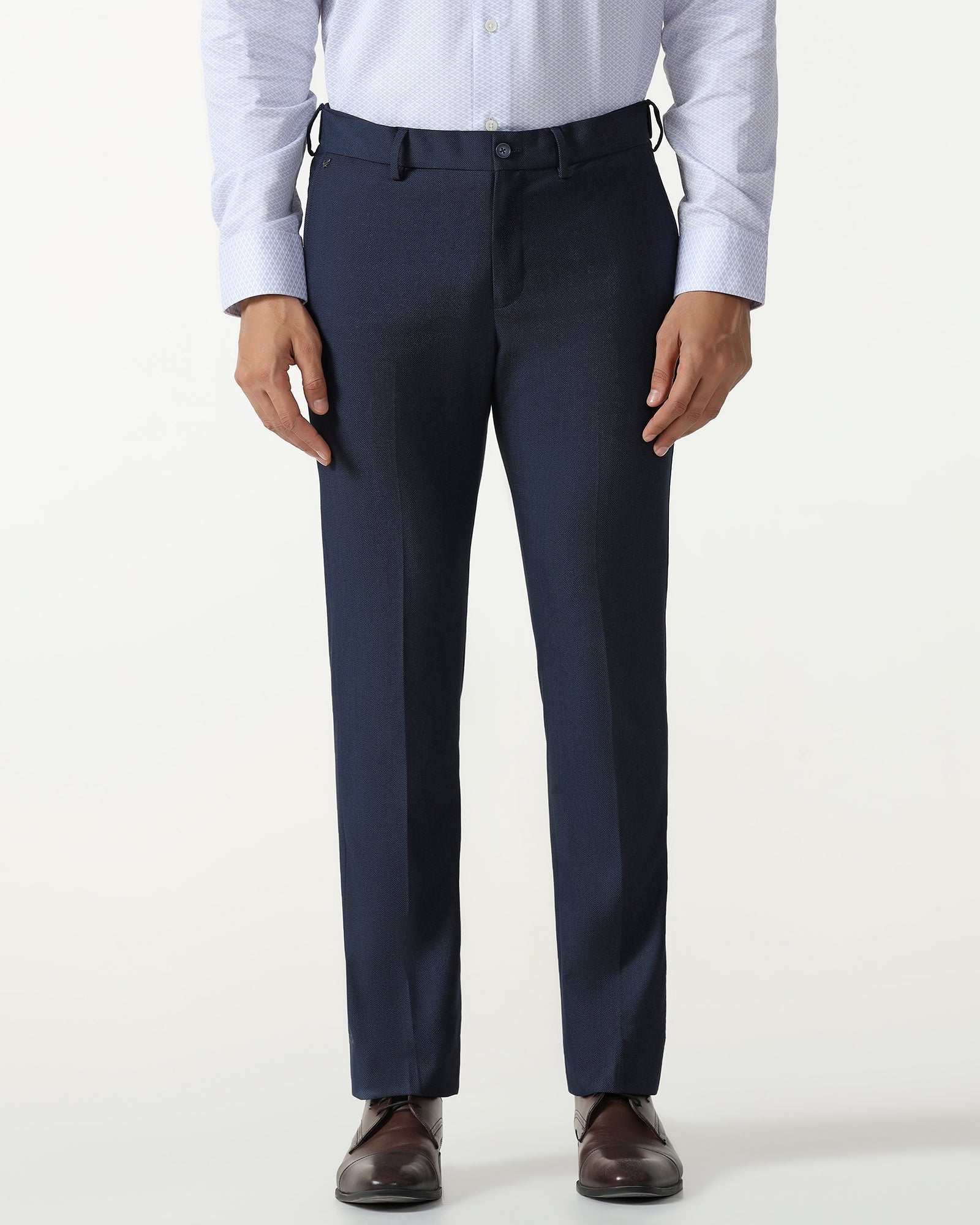 Navy Technowaist Textured Trouser - Hennessy