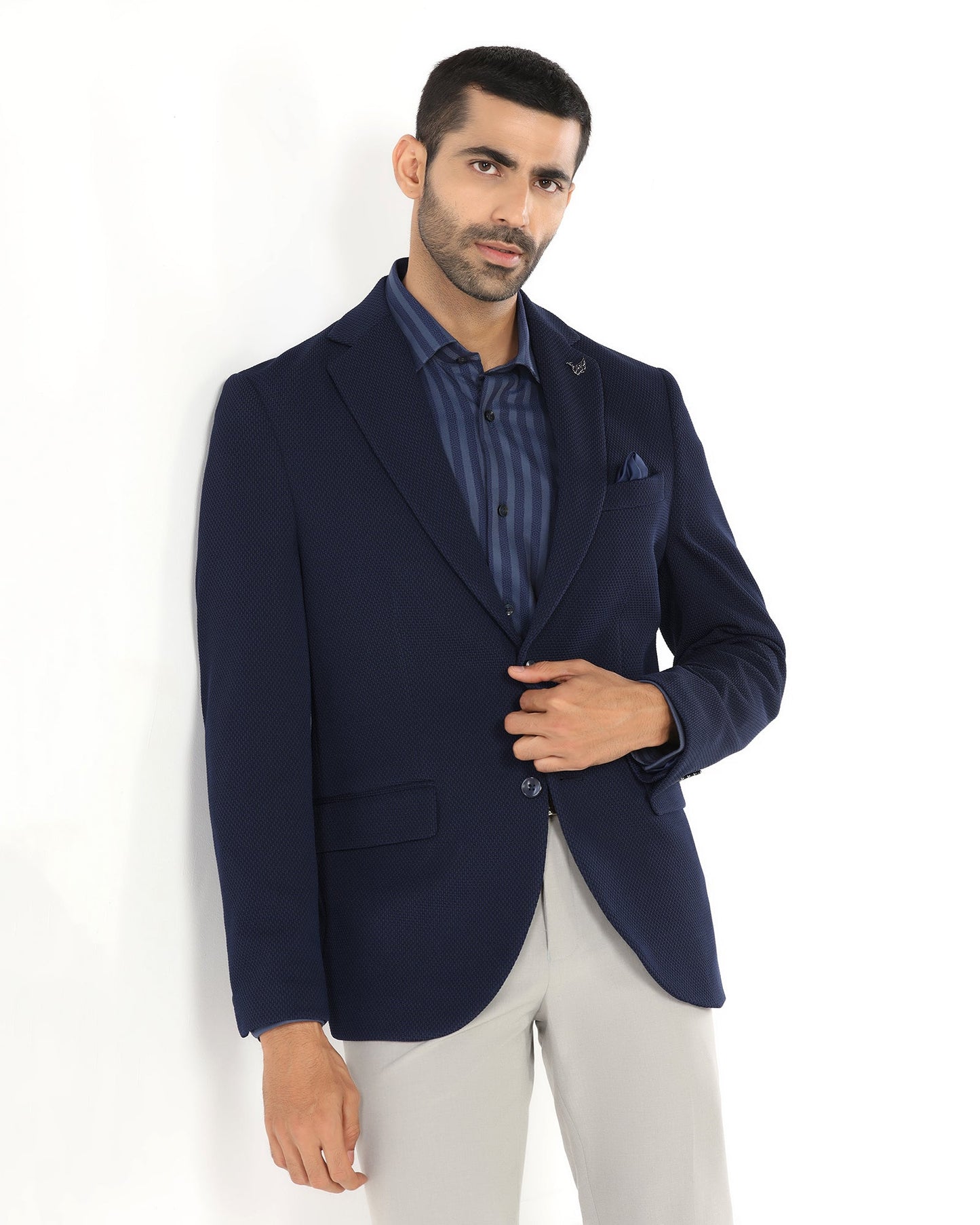 Navy Textured Blazer - Campari