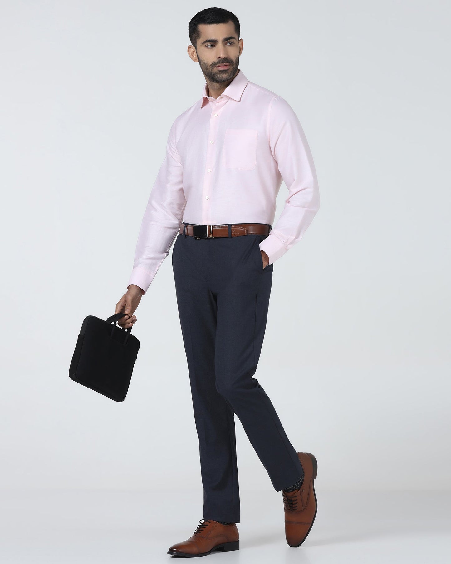 Navy Textured Trouser - Bernardo