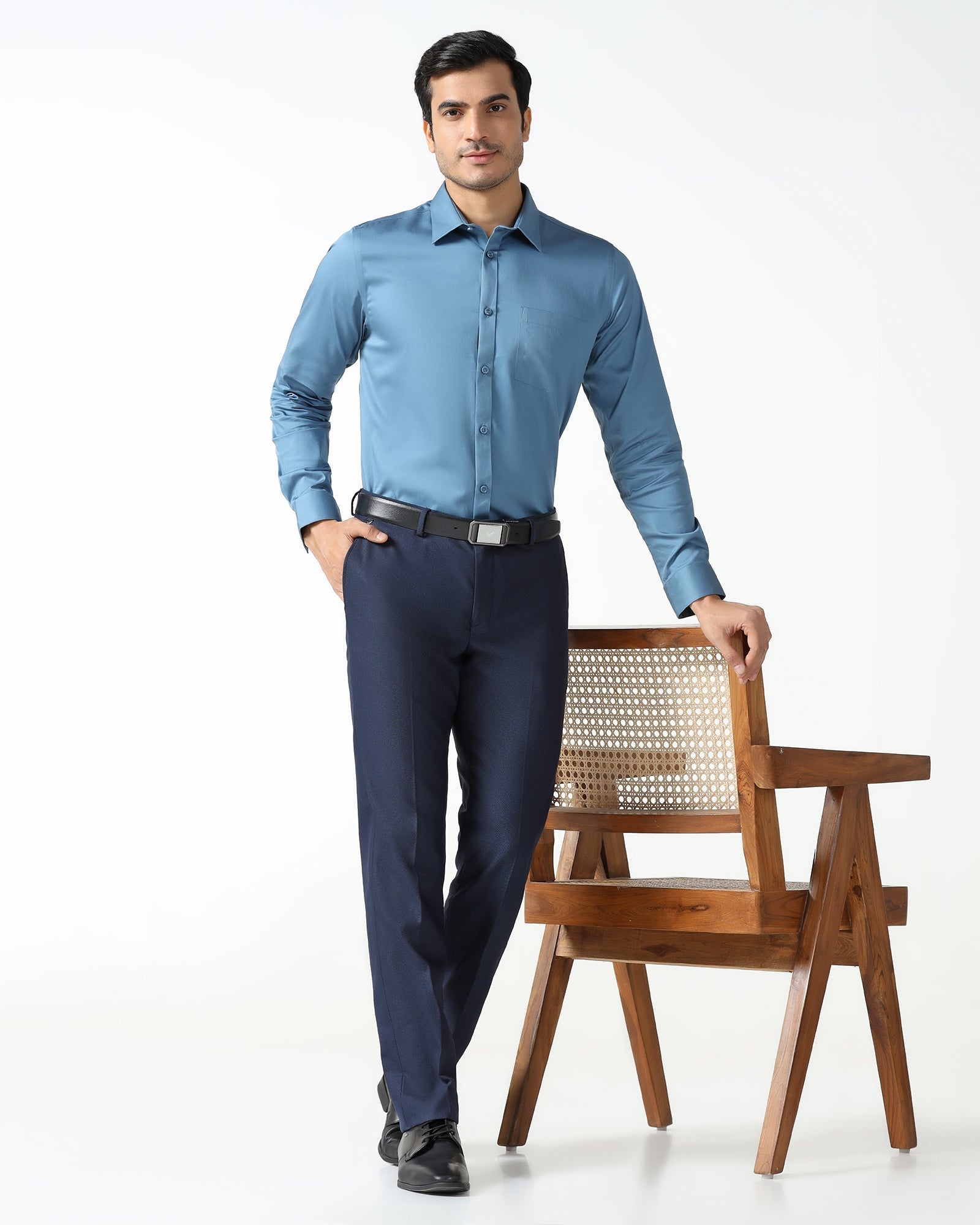 Navy Textured Trouser - Monk