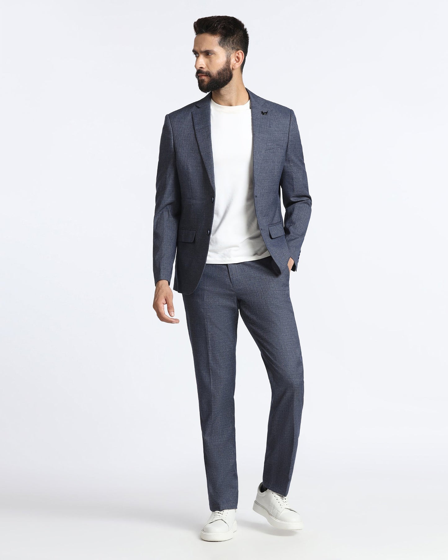 Navy Three Piece Textured Suit - Absinthe