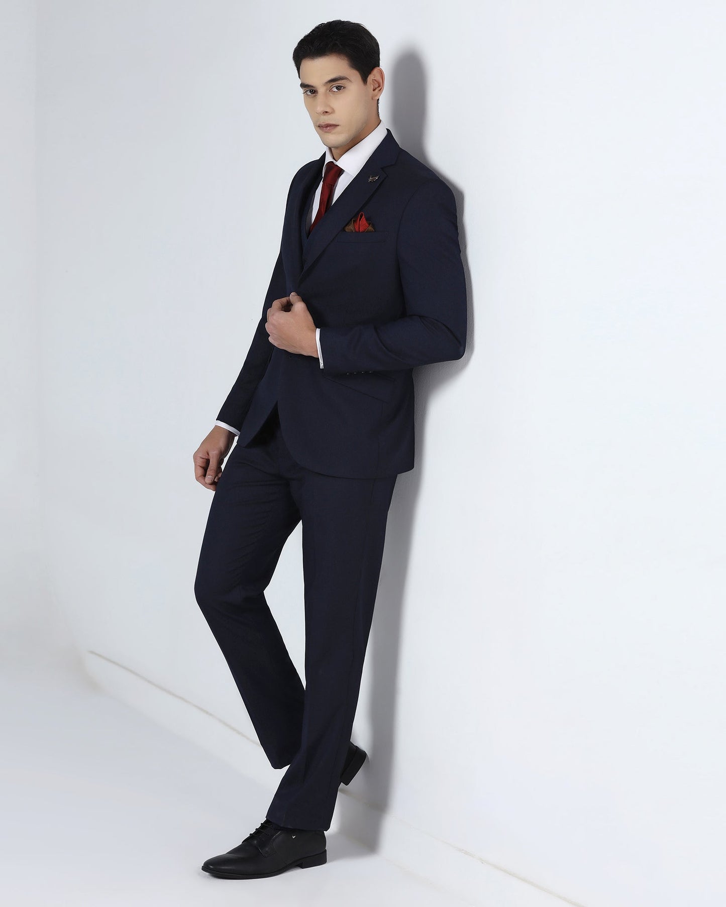 Navy Three Piece Textured Suit - Terrazo