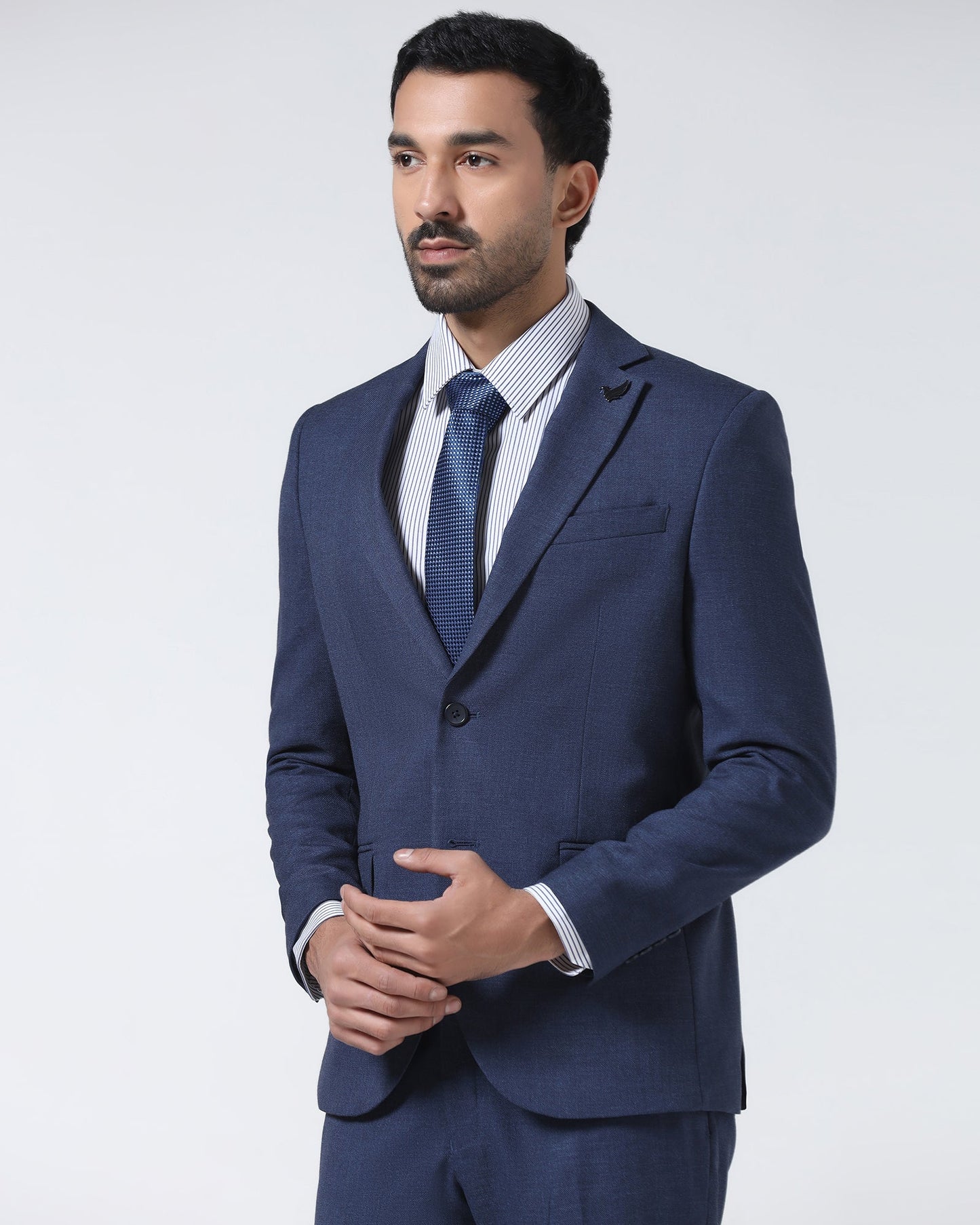 Navy Two Piece Textured Suit - Rex