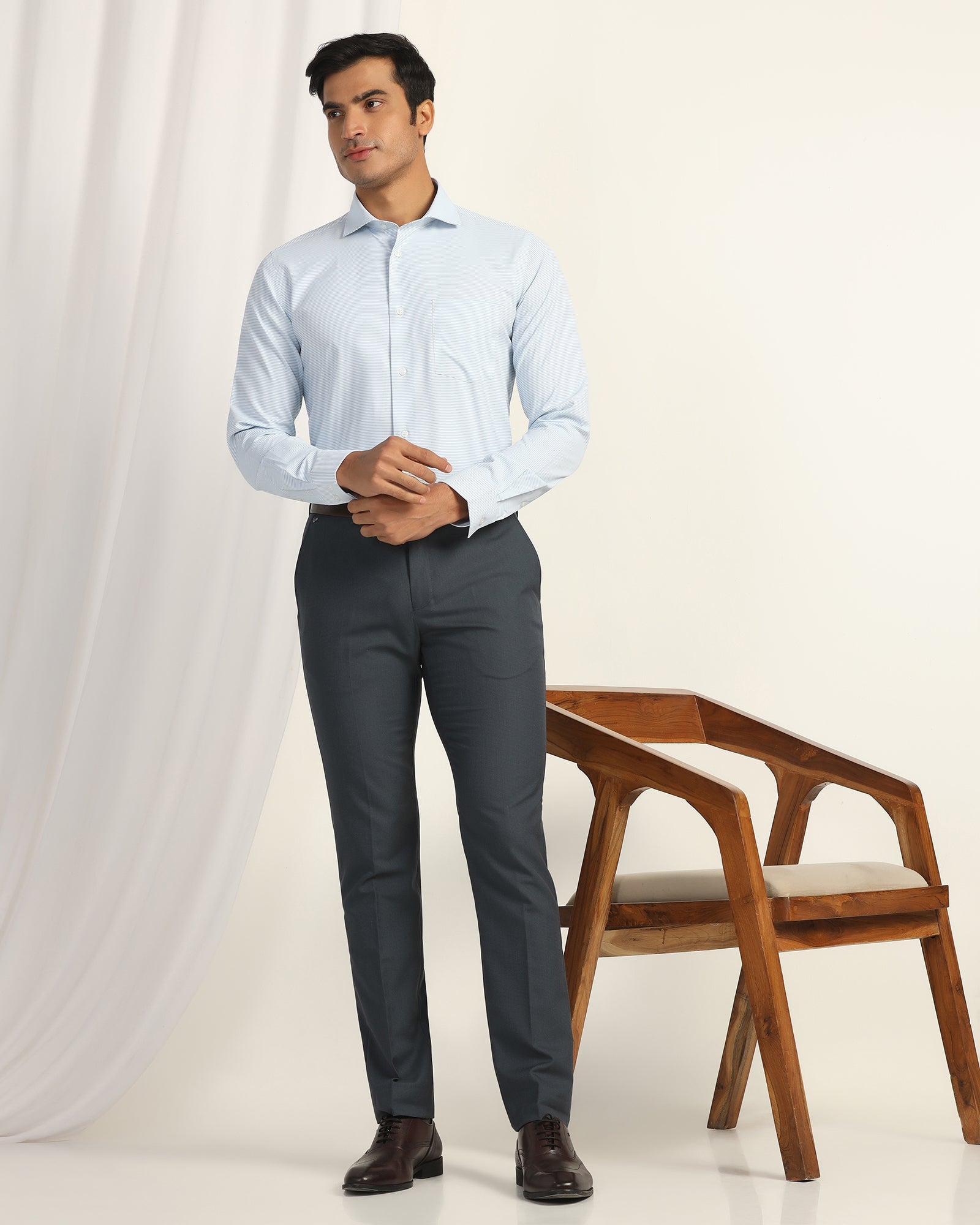 Non Iron Formal Aqua Textured Shirt - Wise