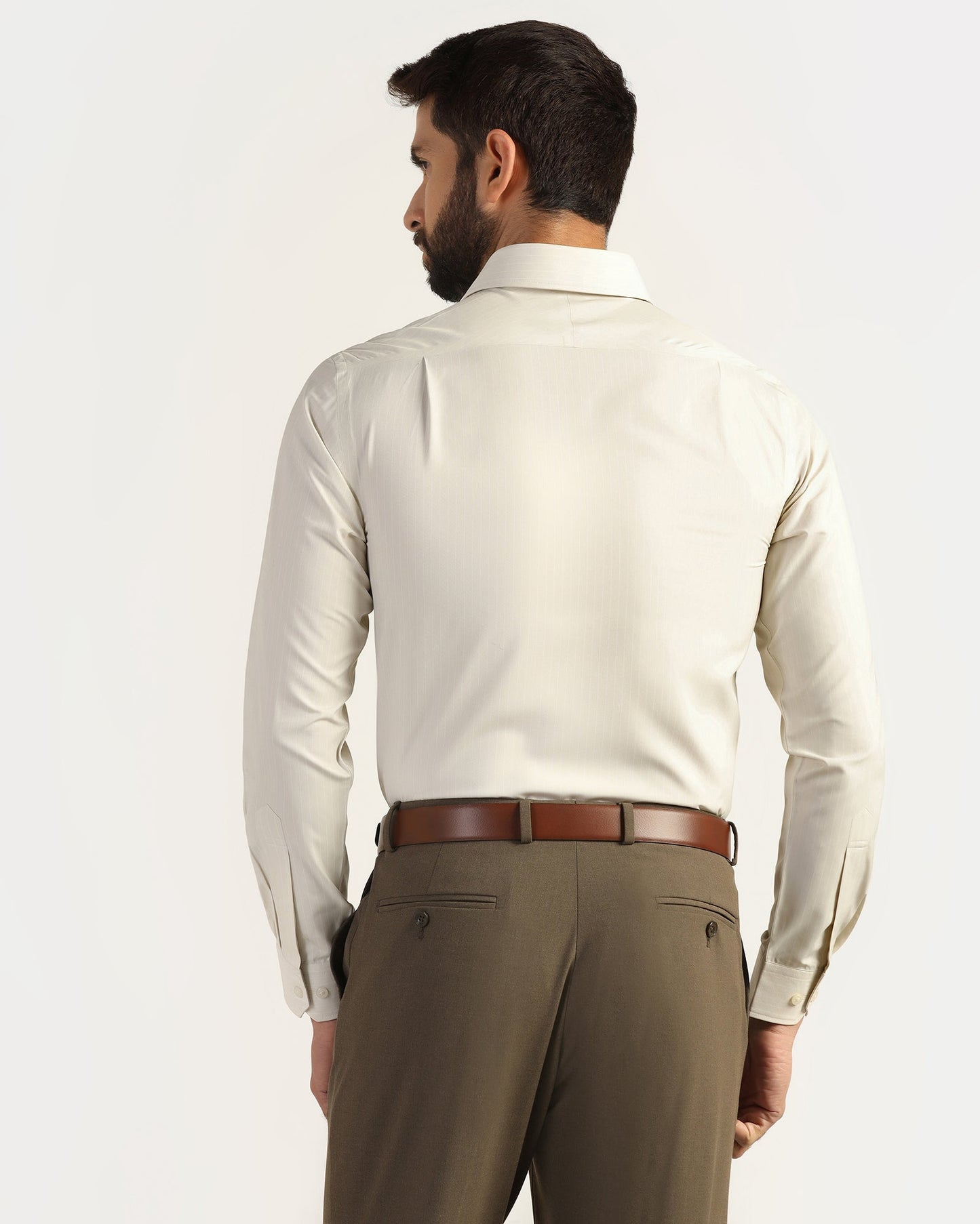 Non Iron Formal Beige Stripe Shirt - Wagon
