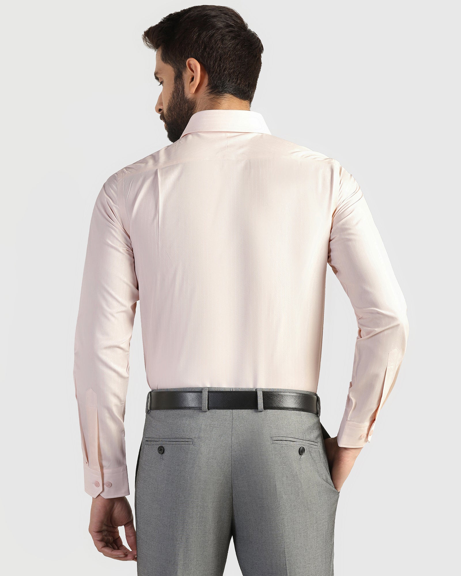 Non Iron Formal Peach Stripe Shirt - Wagon