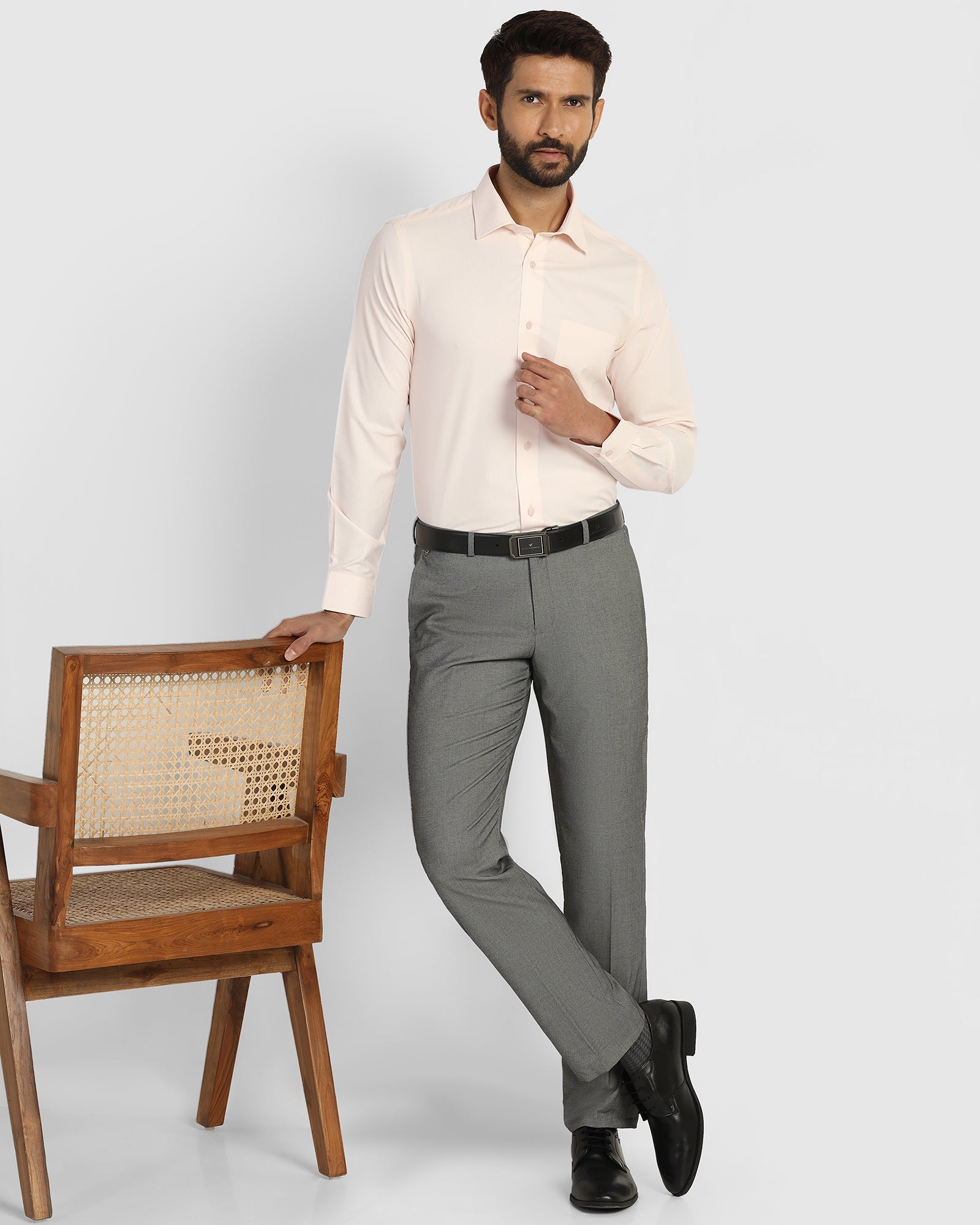 Non Iron Formal Peach Stripe Shirt - Wagon