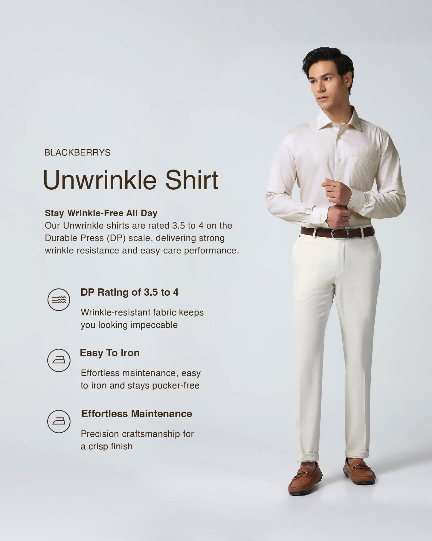 Non Iron Formal Beige Check Shirt - Wolf