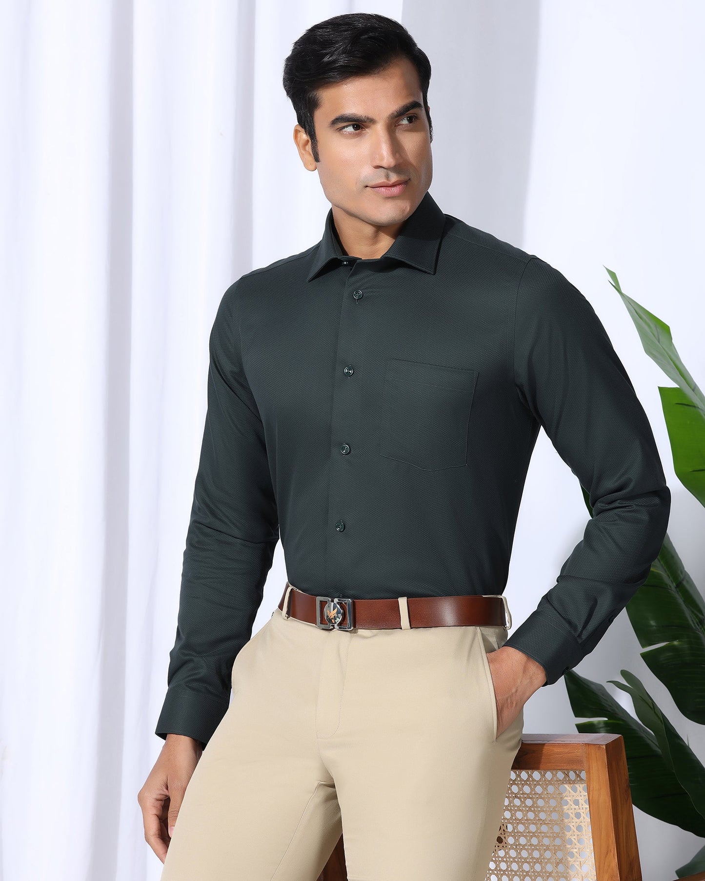 Non Iron Formal Dark Green Solid Shirt - P31
